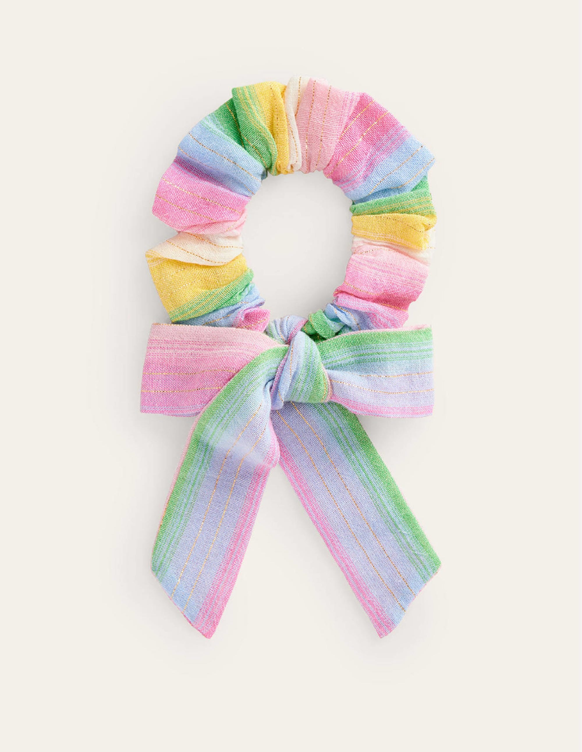 Bow Scrunchie-Multi Rainbow Stripe - Image 1