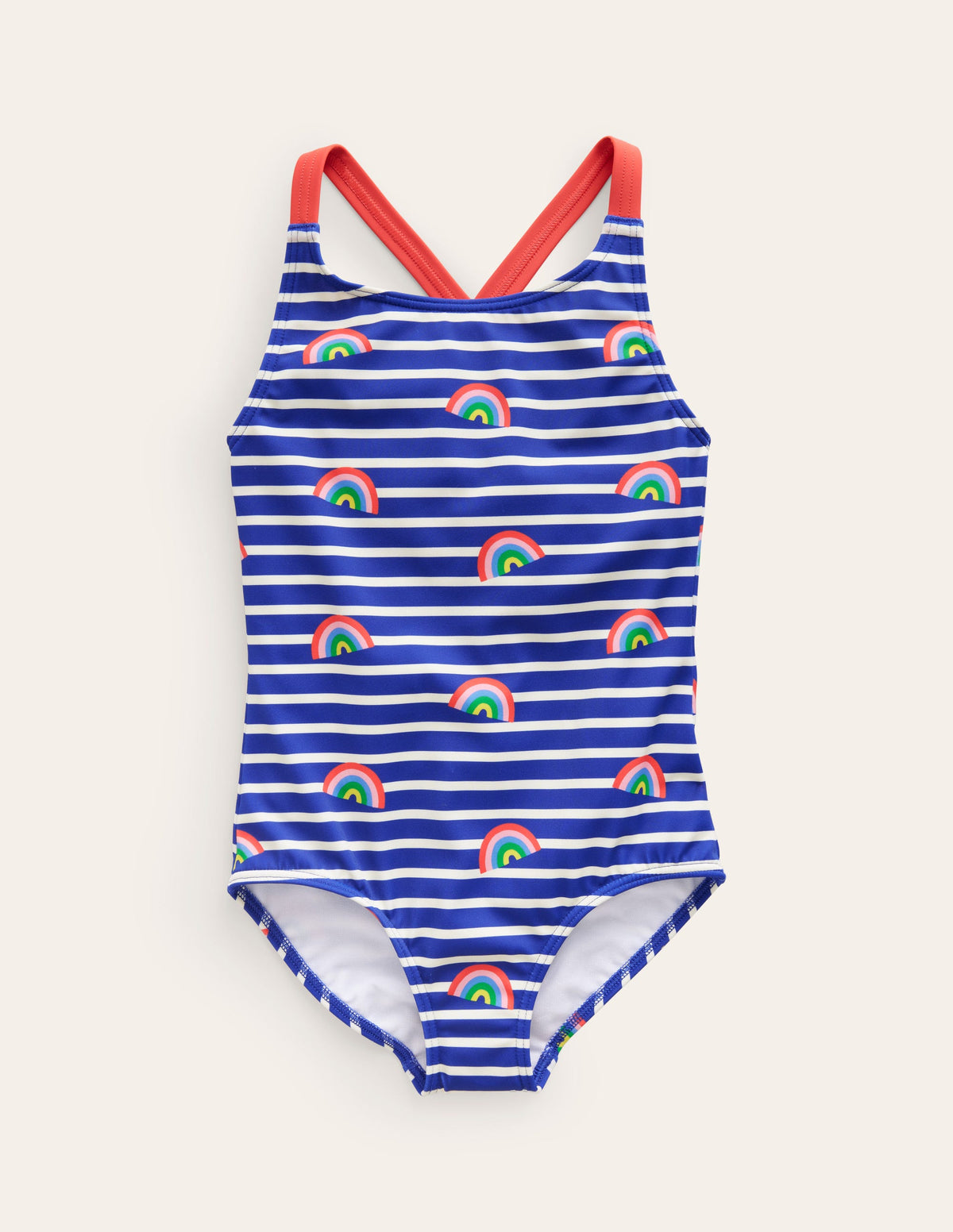 Cross-back Printed Swimsuit-Sapphire Blue Breton Rainbows - Image 1