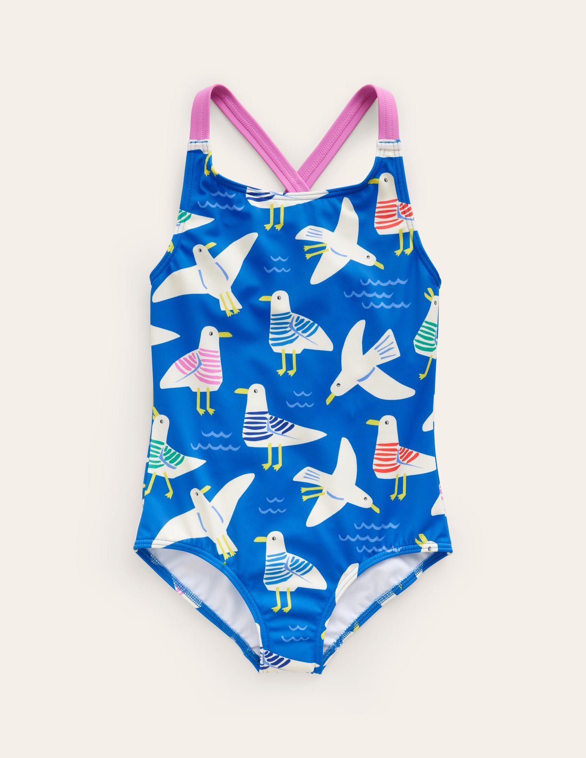 Cross-back Printed Swimsuit-Directoire Blue Seagulls - Image 1