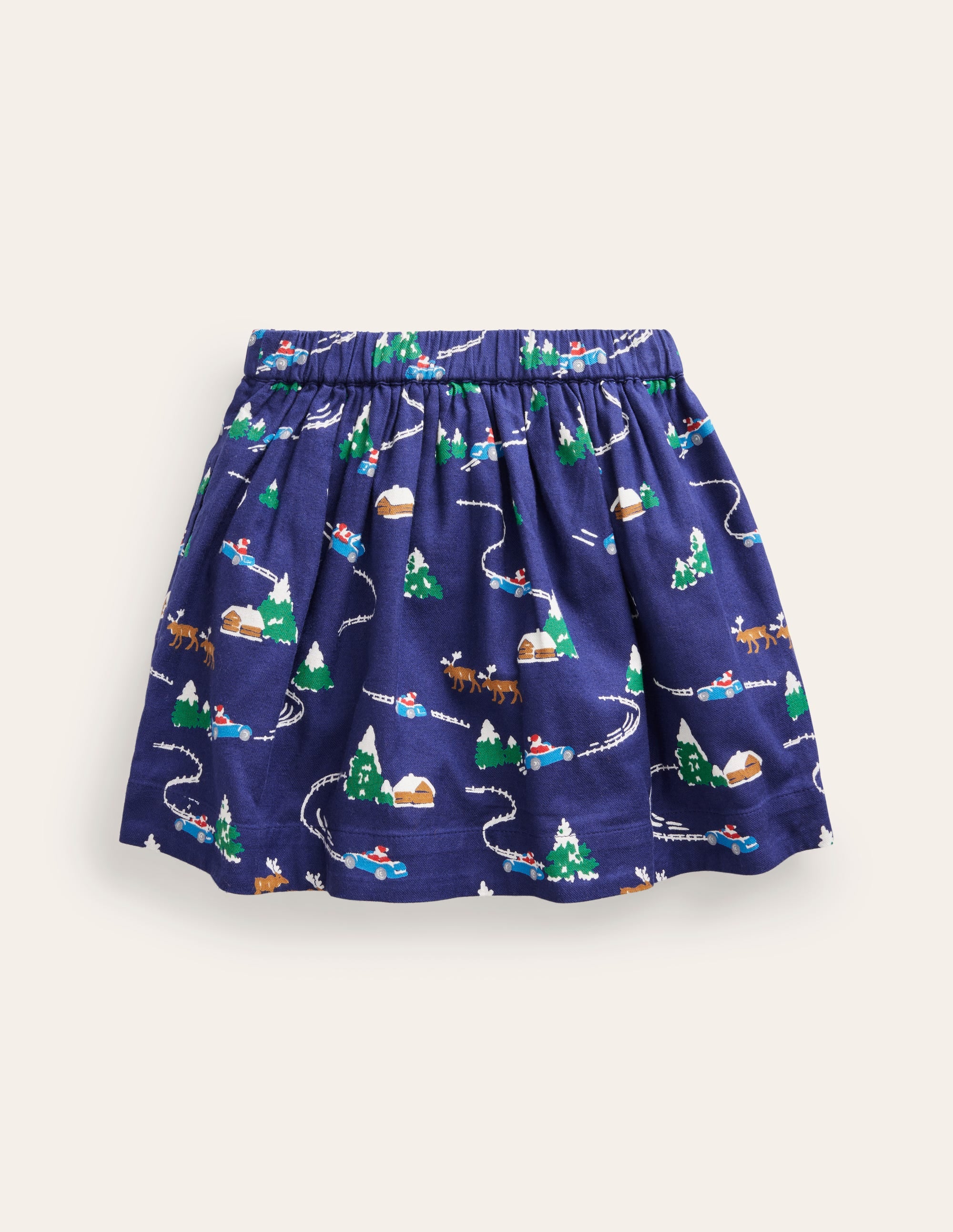 Pull On Twirly Skirt-College Navy Festive Scene - Image 2