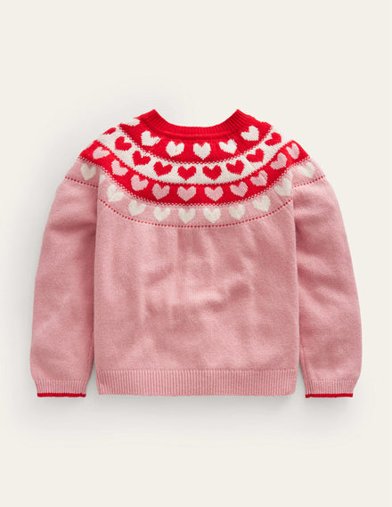 Fun Fair Isle Cardigan-Almond Pink Hearts