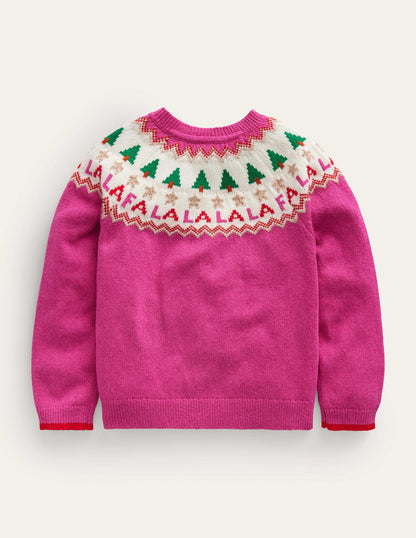 Fun Fair Isle Cardigan-Vibrant Pink Festive