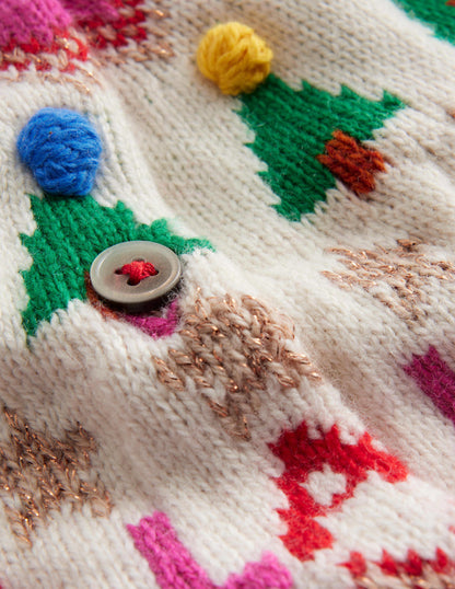 Fun Fair Isle Cardigan-Vibrant Pink Festive