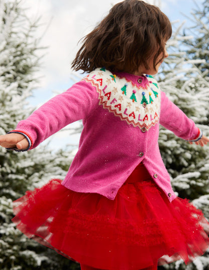 Fun Fair Isle Cardigan-Vibrant Pink Festive