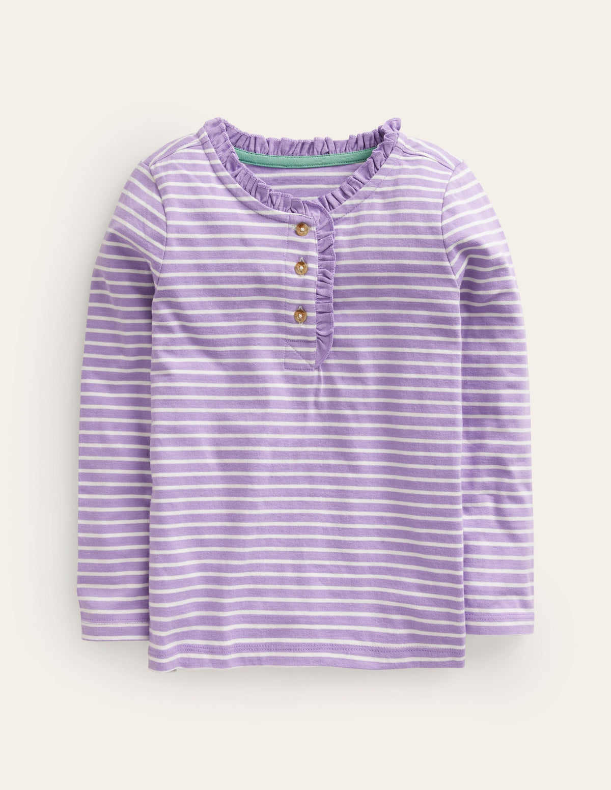Henley Ruffle Breton Top-Ivory/Purple - Image 1