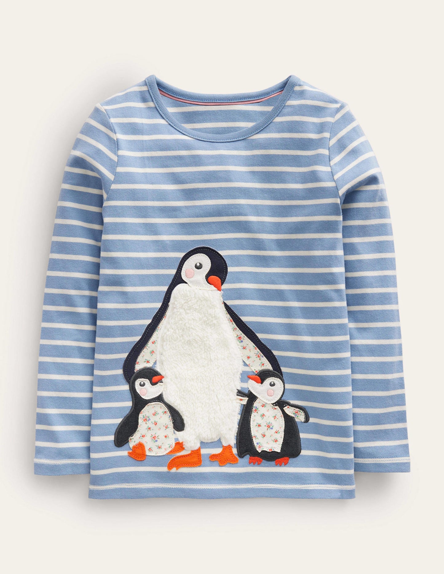 Puff Sleeve Appliqué T-shirt-Pebble Blue/Ivory Penguin