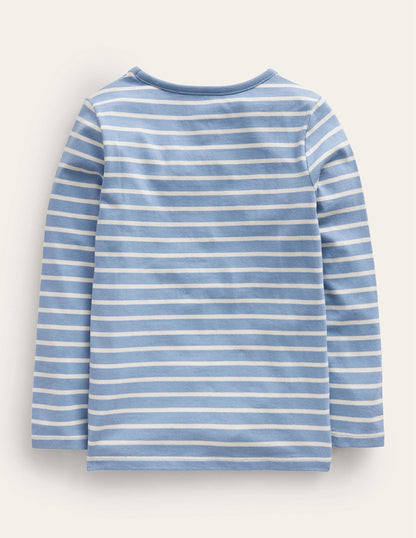 Puff Sleeve Appliqué T-shirt-Pebble Blue/Ivory Penguin-2