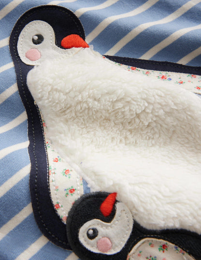 Puff Sleeve Appliqué T-shirt-Pebble Blue/Ivory Penguin-3