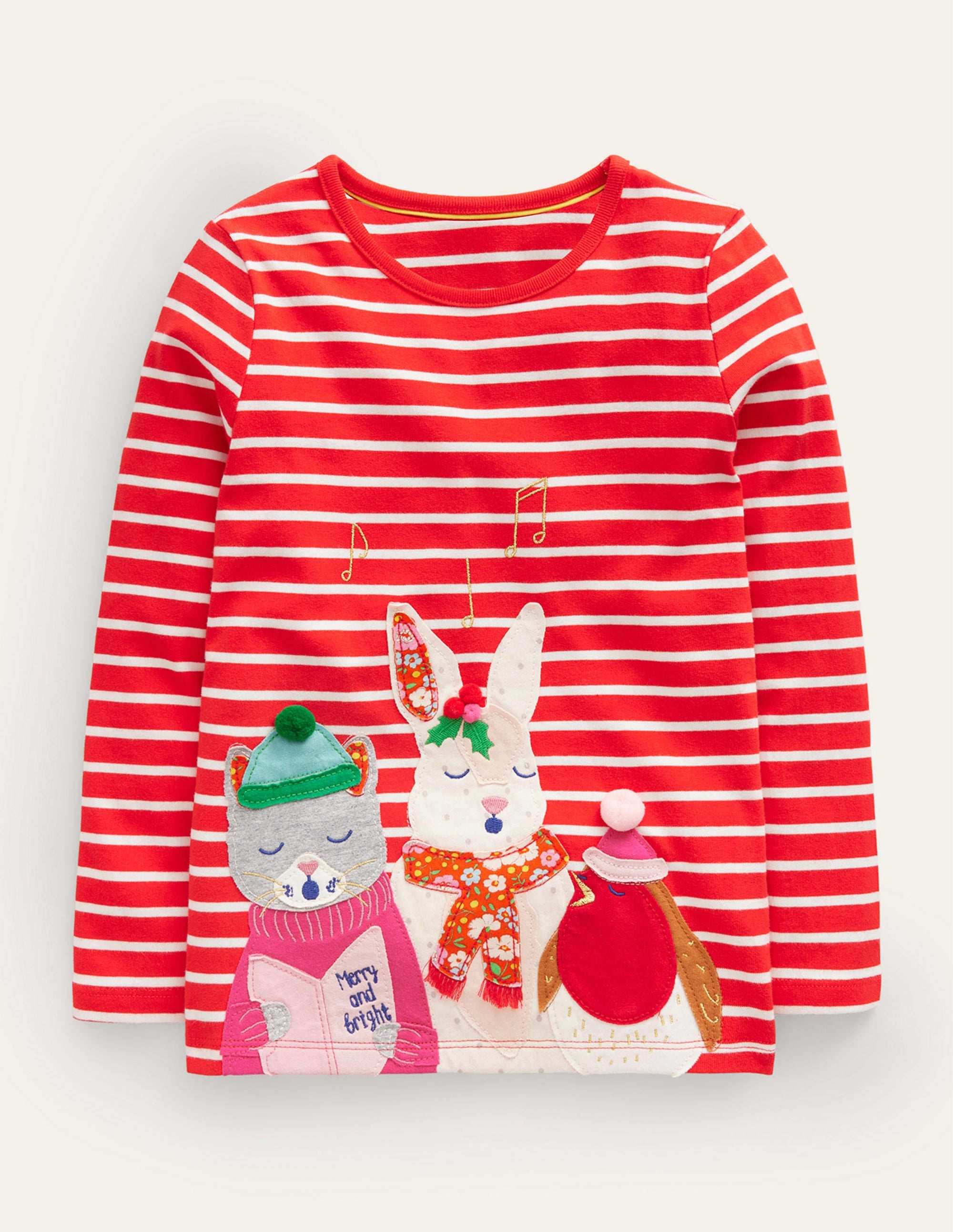 Puff Sleeve Appliqué T-shirt-Brilliant Red/Ivory Carolers - Image 1