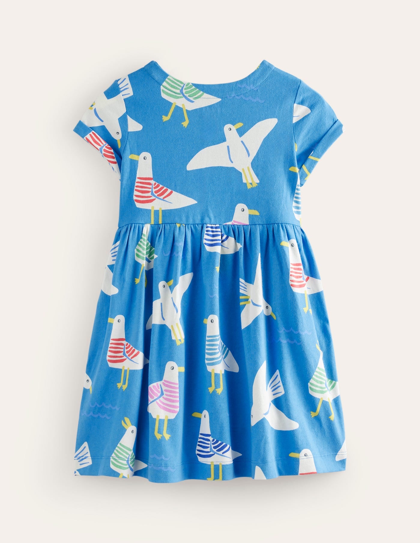 Short-sleeved Fun Jersey Dress-Blue Seagulls - Image 2