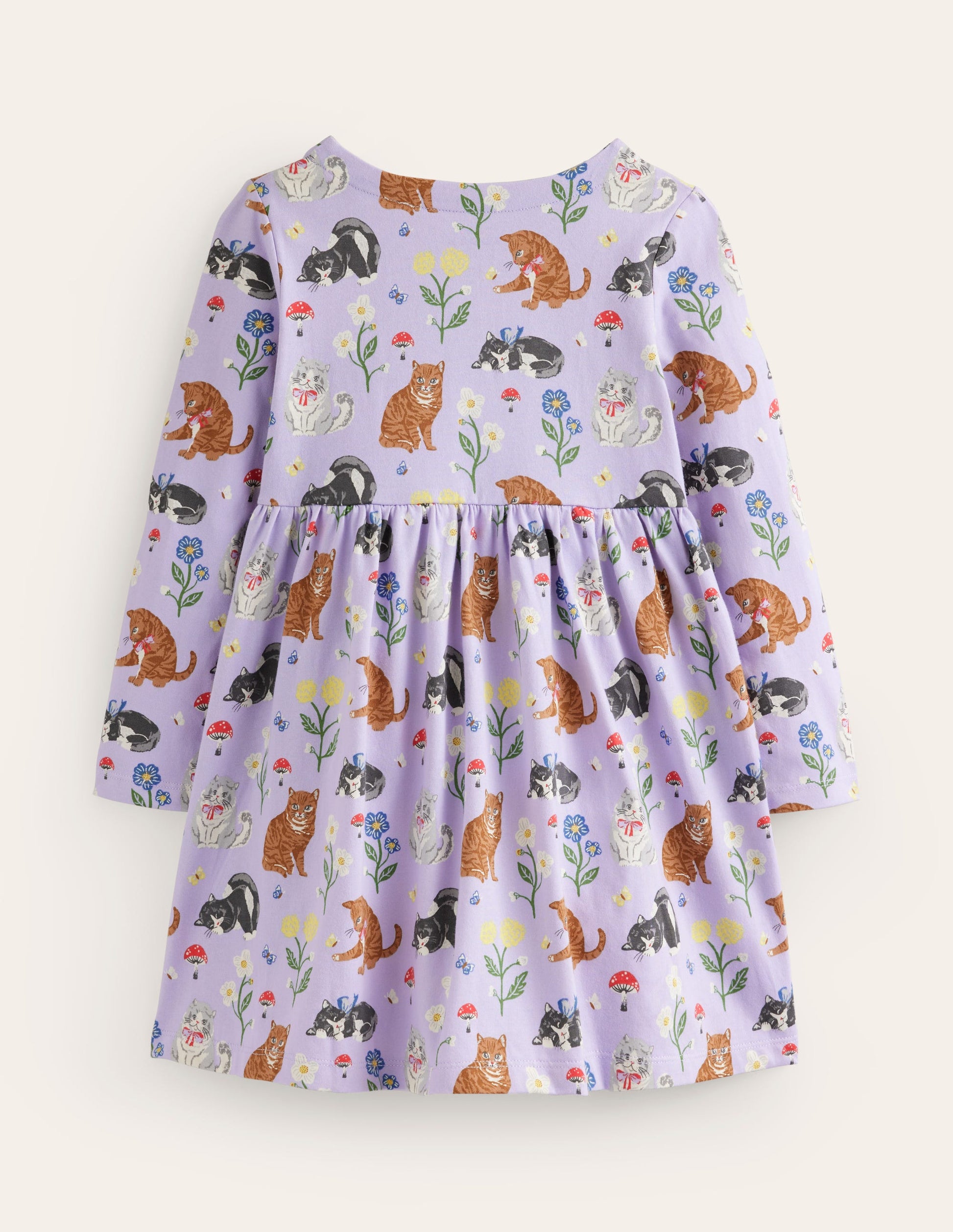 Long Sleeve Fun Jersey Dress-Light Purple Cats-2