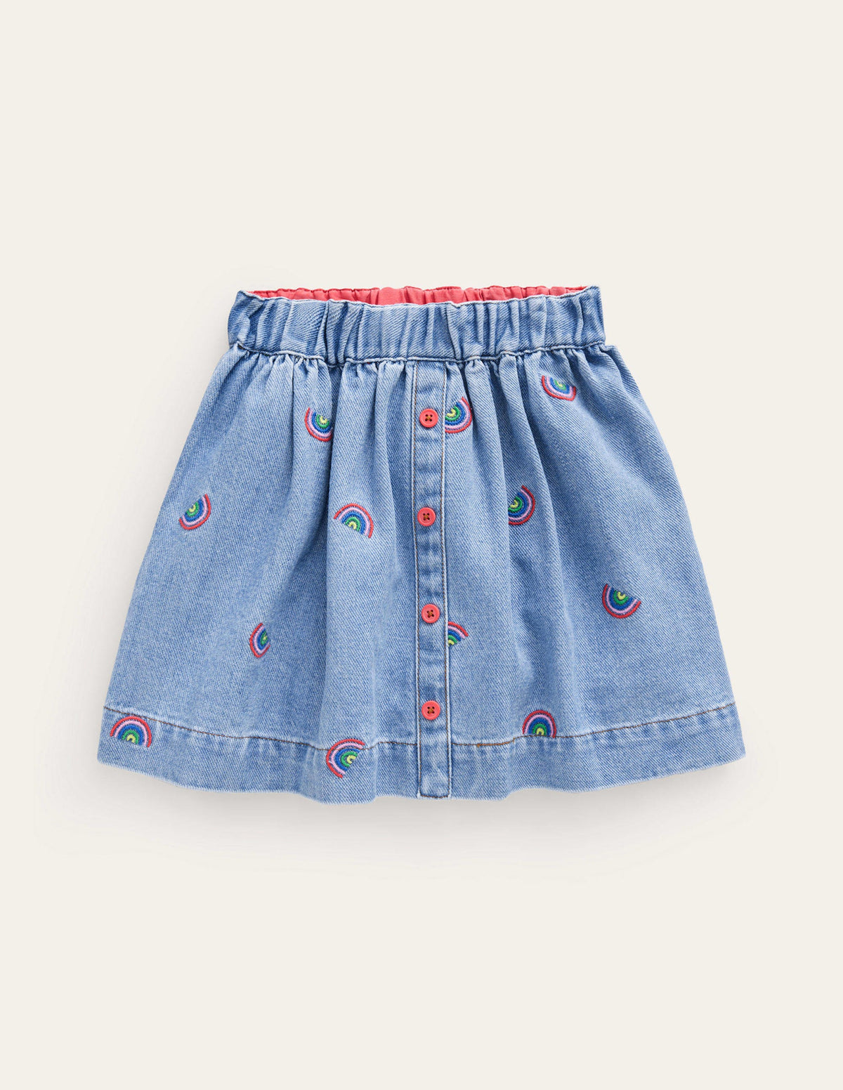 Button Through Twirly Skirt-Scattered Rainbow Embroidery-1