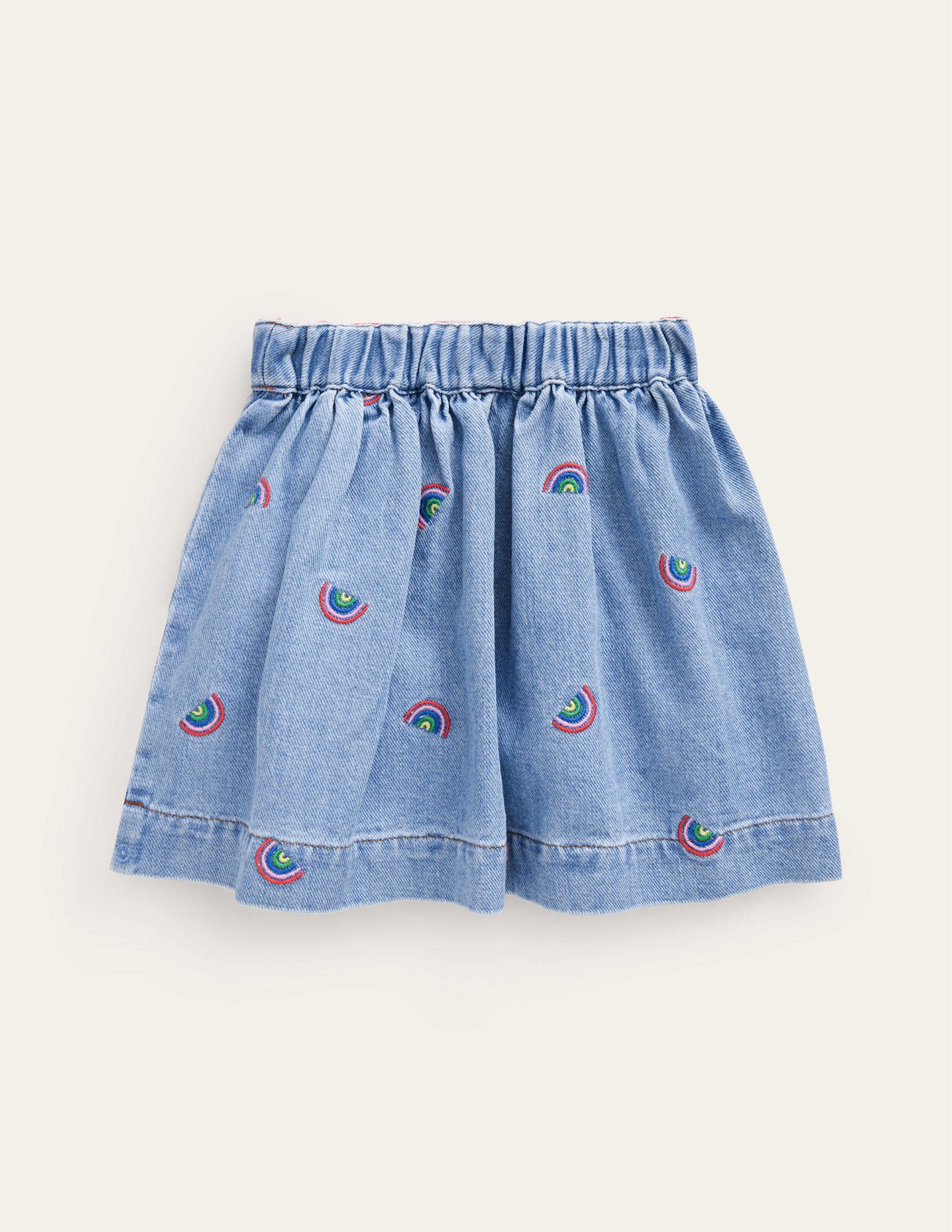 Button Through Twirly Skirt-Scattered Rainbow Embroidery-2
