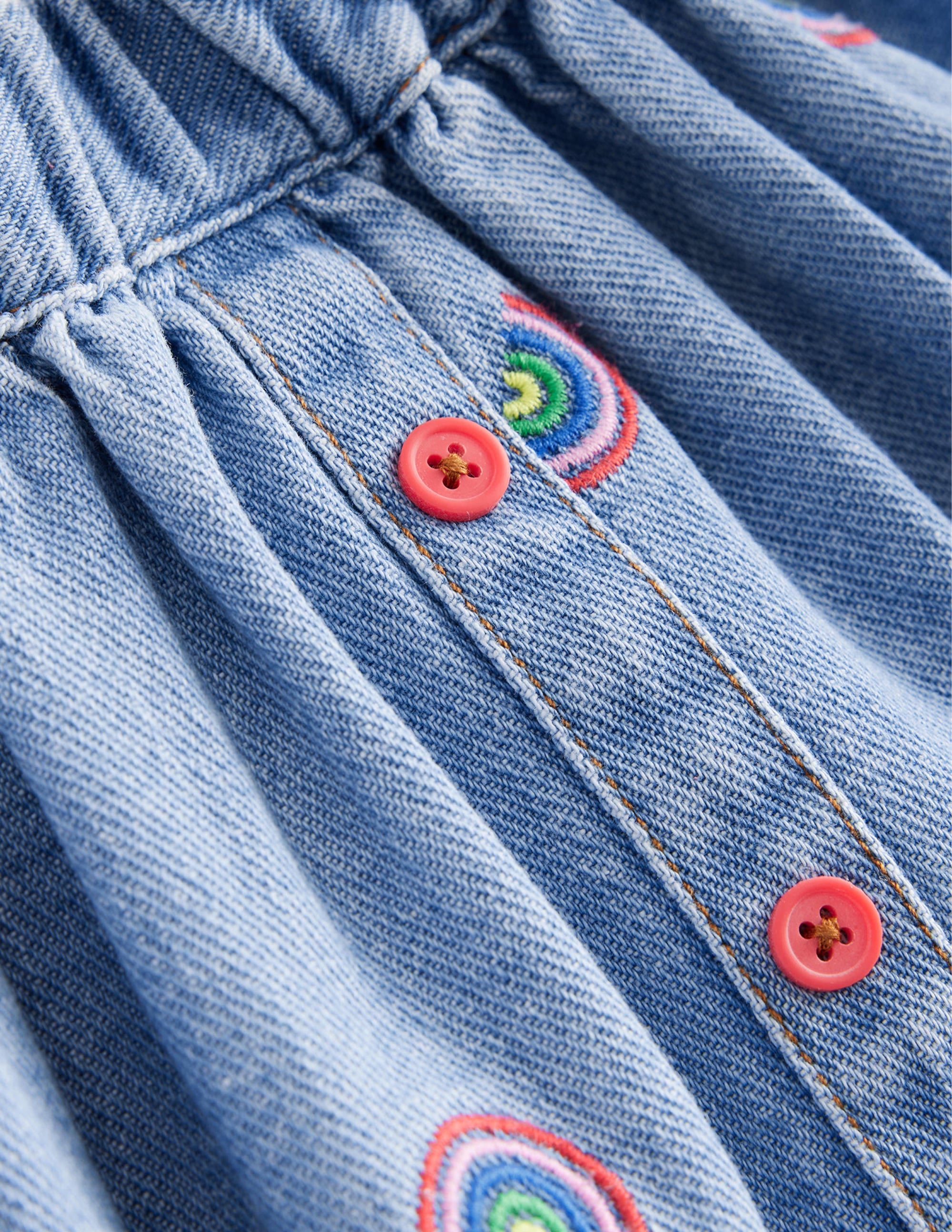 Button Through Twirly Skirt-Scattered Rainbow Embroidery - Image 3