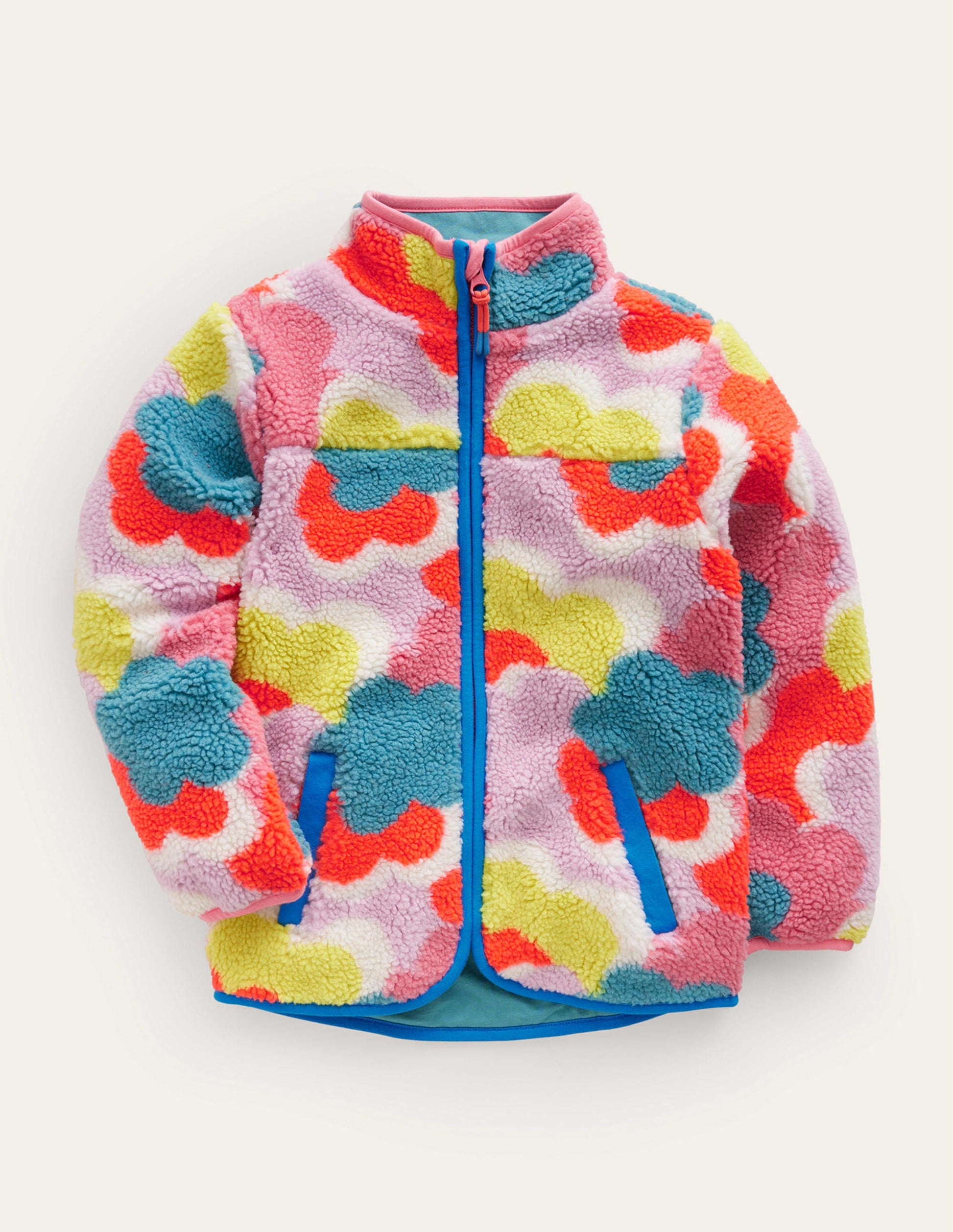 Zip Through Printed Fleece-Multi Rainbow Clouds-1