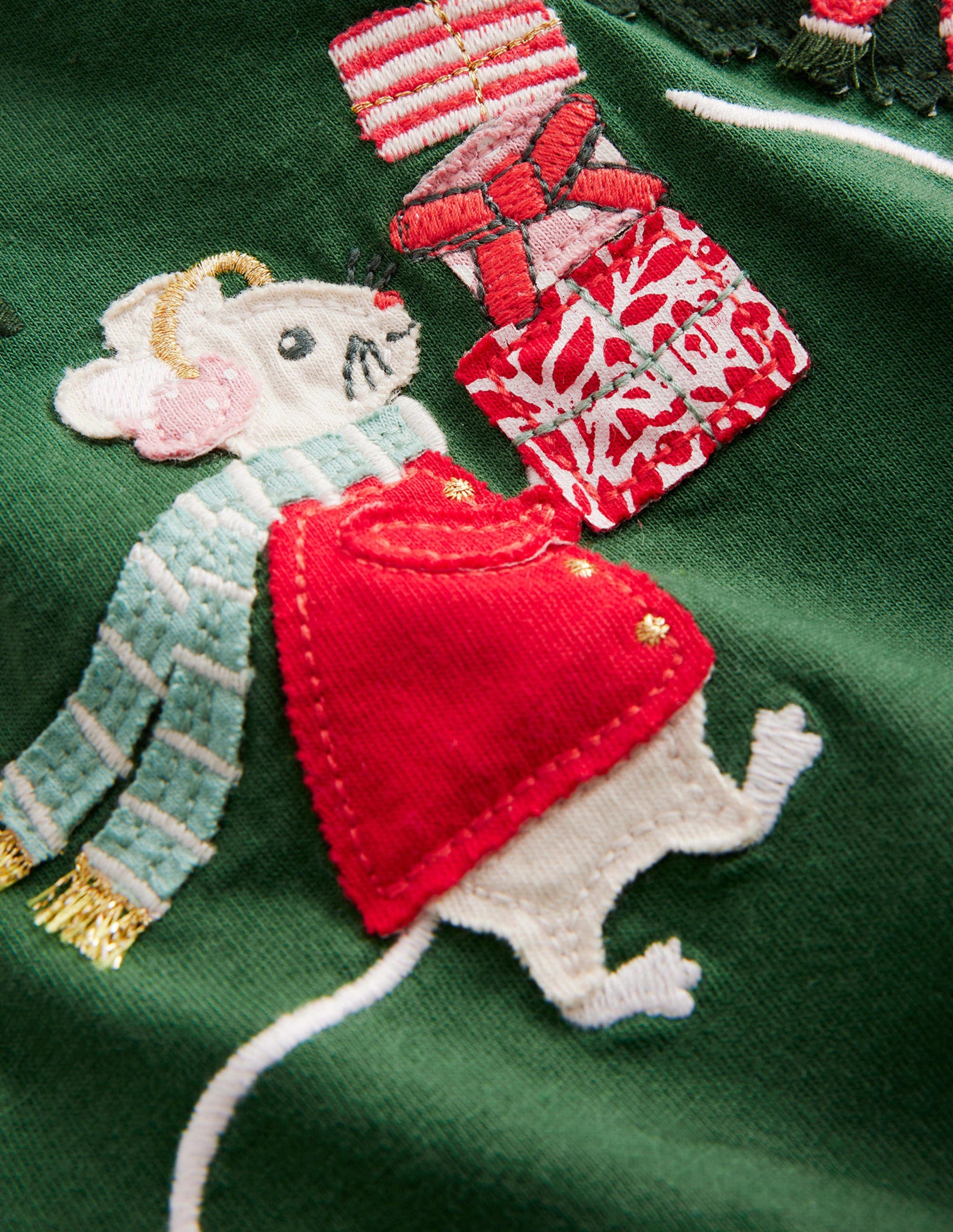 Appliqué Puff-Sleeve Top-Amazon Green Festive Mice-3