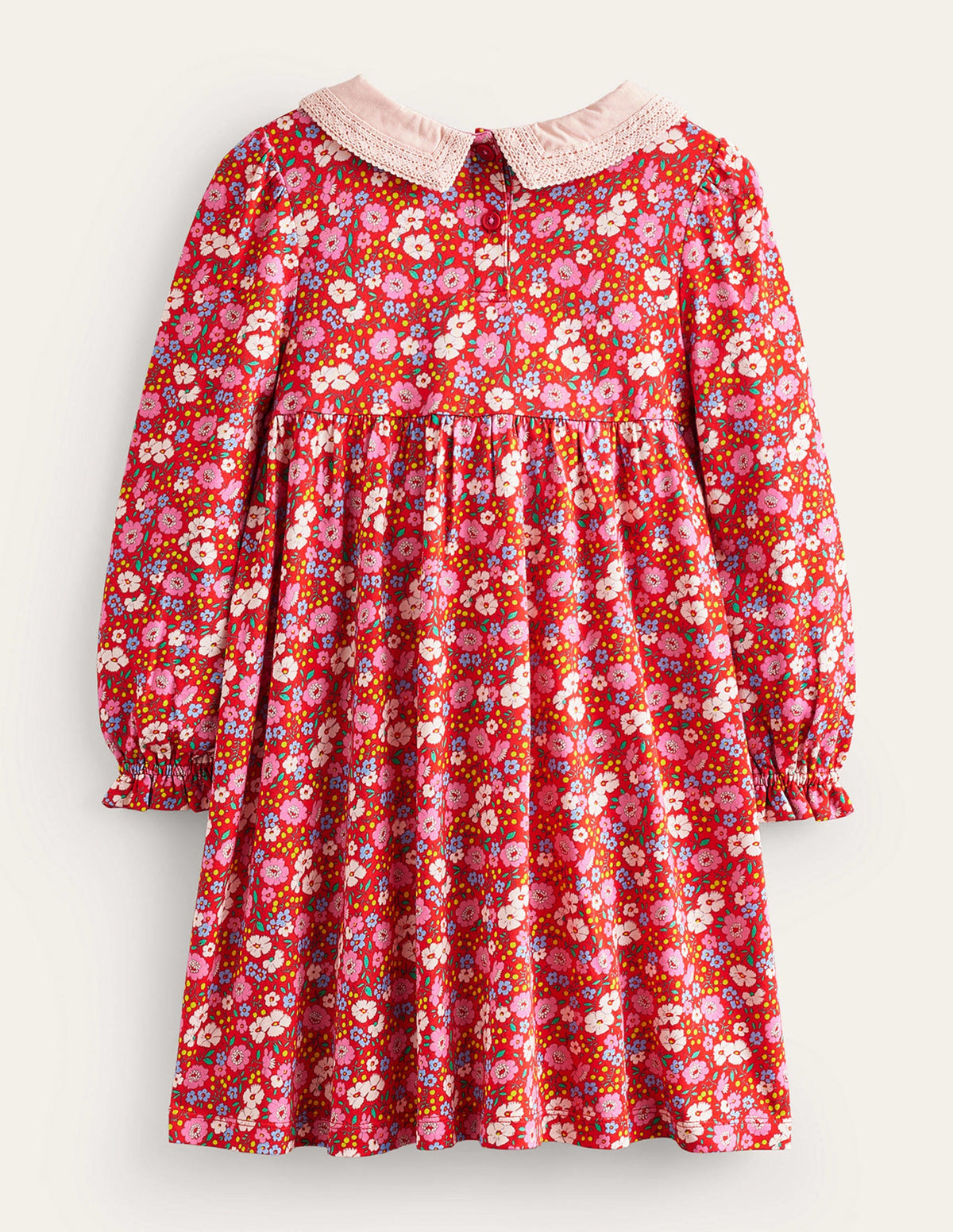 Lace Collar Jersey Dress-Brilliant Red Festive Flower - Image 2