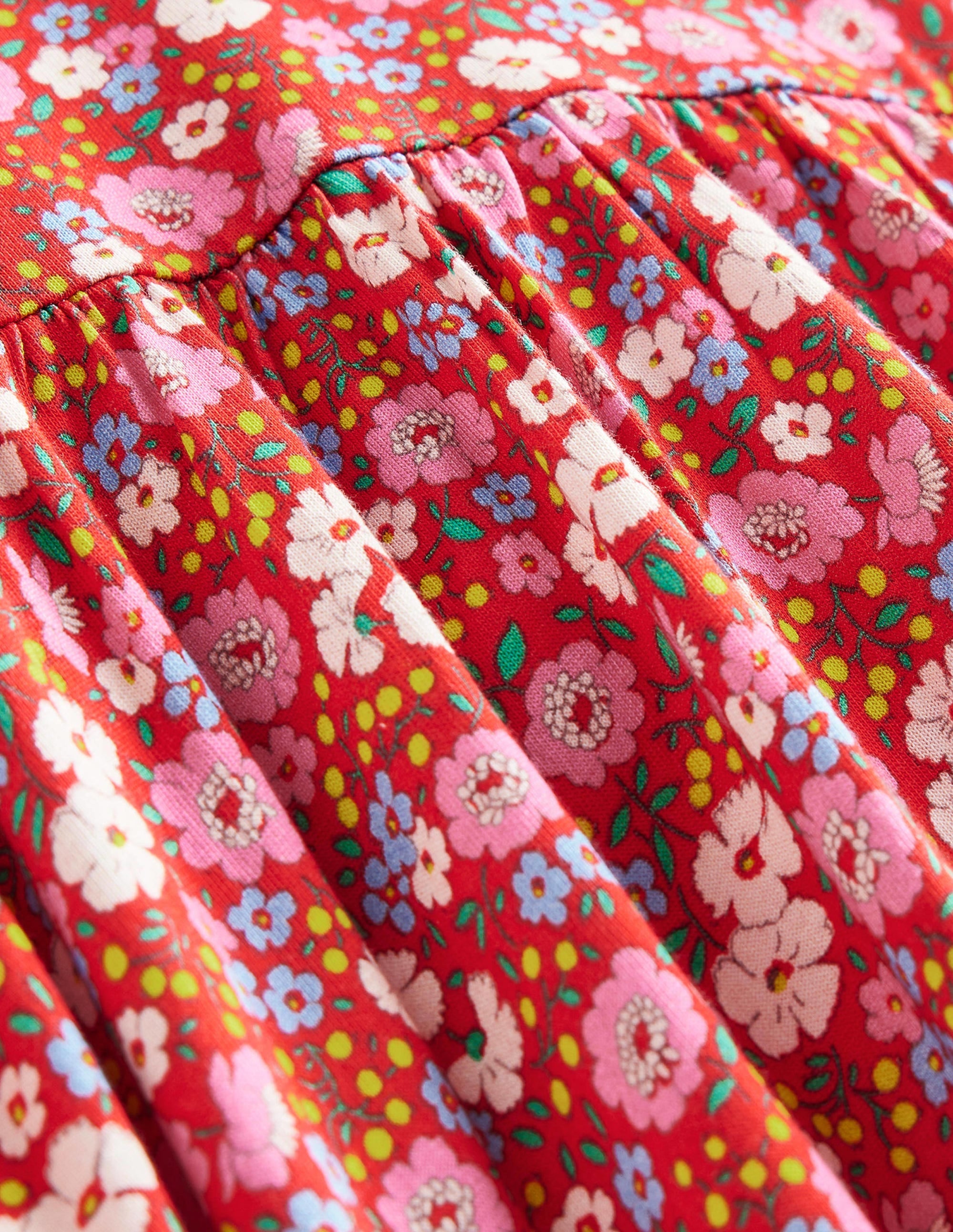 Lace Collar Jersey Dress-Brilliant Red Festive Flower - Image 3