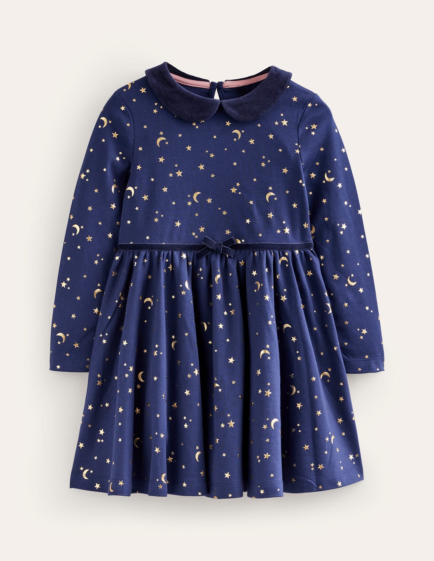 Collared Twirly Dress-College Navy Gold Foil Star-1