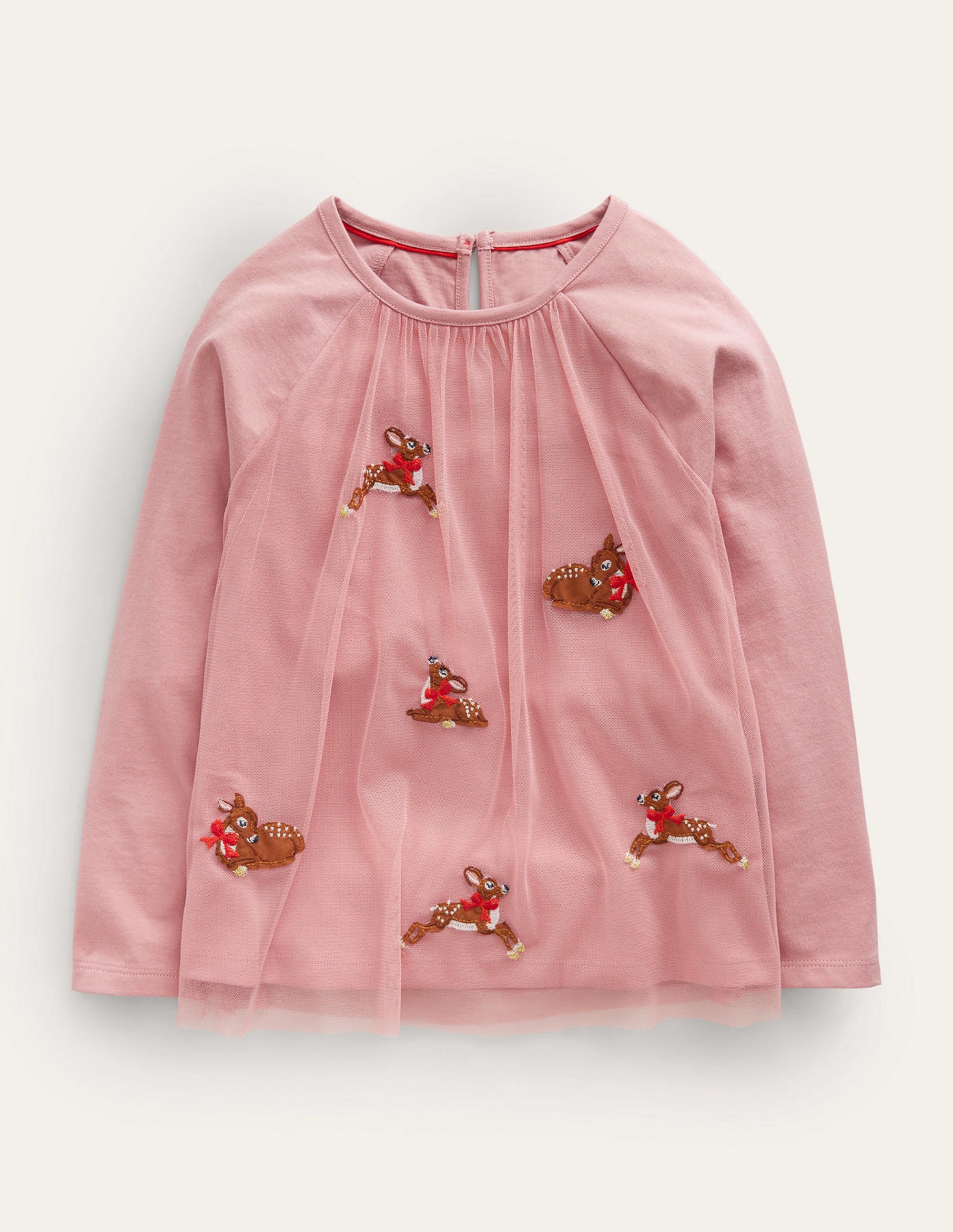 Tulle Applique T-Shirt-Almond Pink Reindeers - Image 1