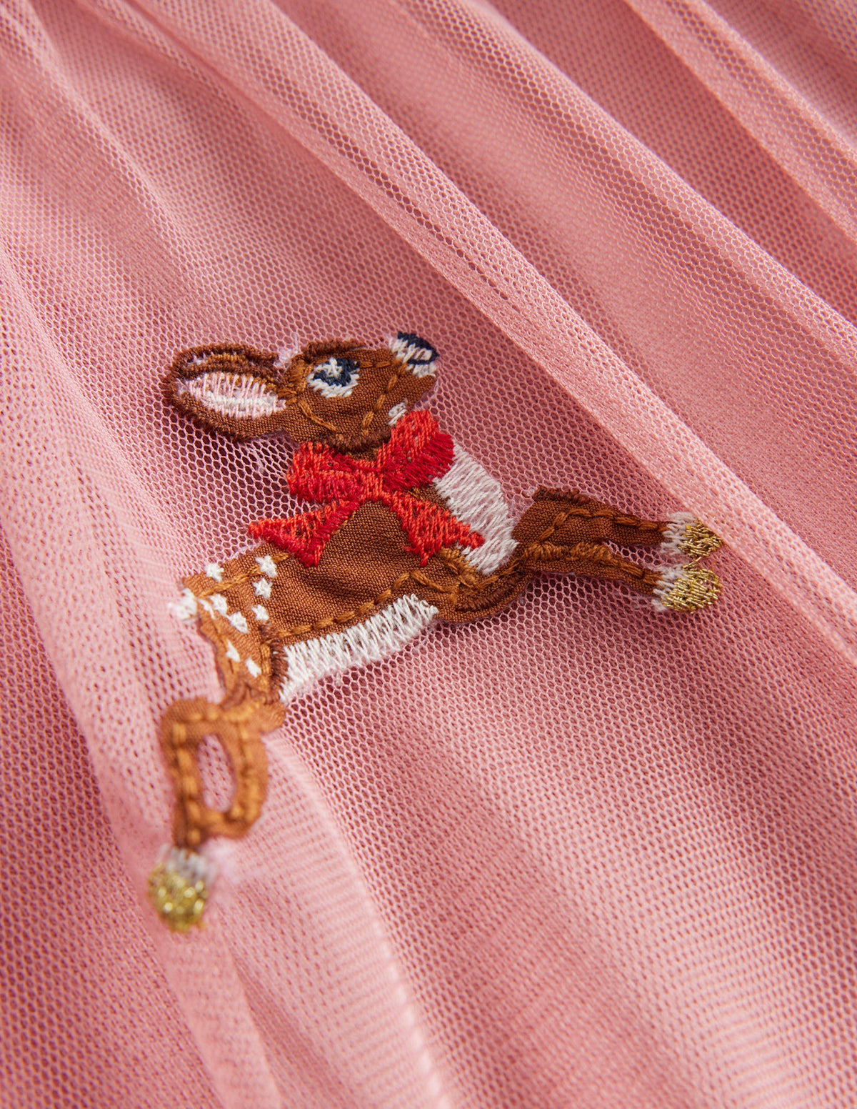 Tulle Applique T-Shirt-Almond Pink Reindeers-3