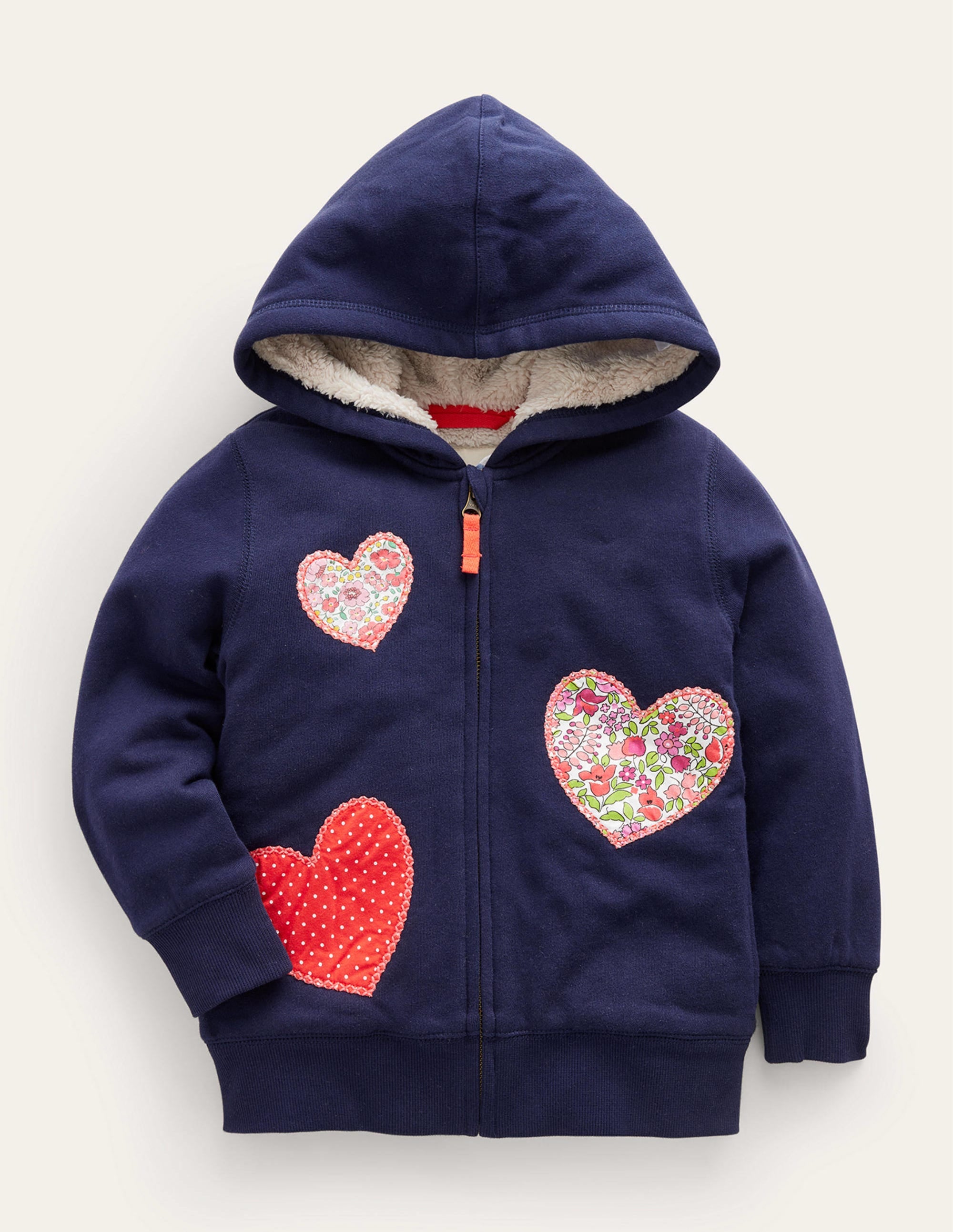 Applique Lined Hoodie-French Navy Hearts - Image 1