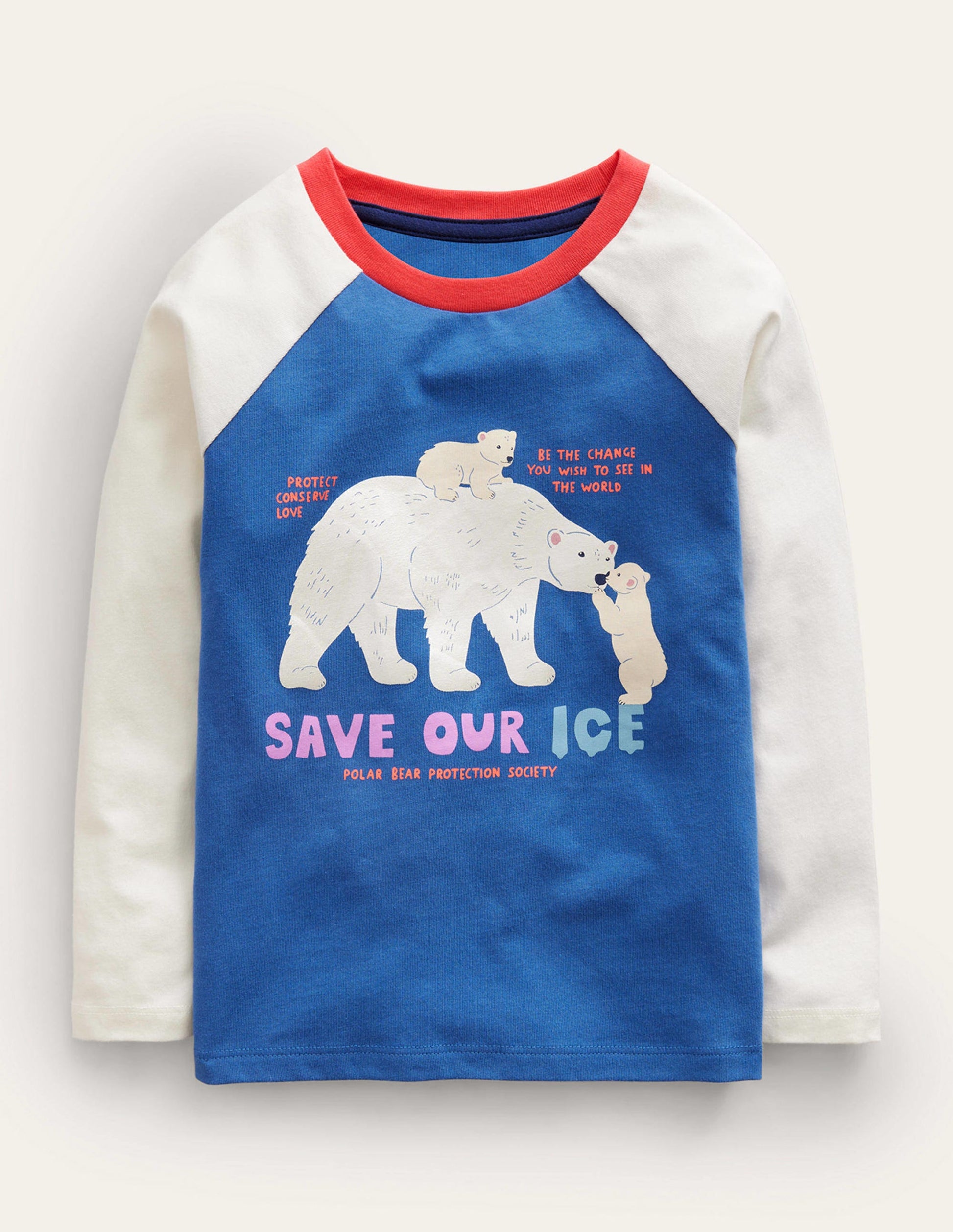 Printed Raglan T-Shirt-Delft Blue Polar Bear-1
