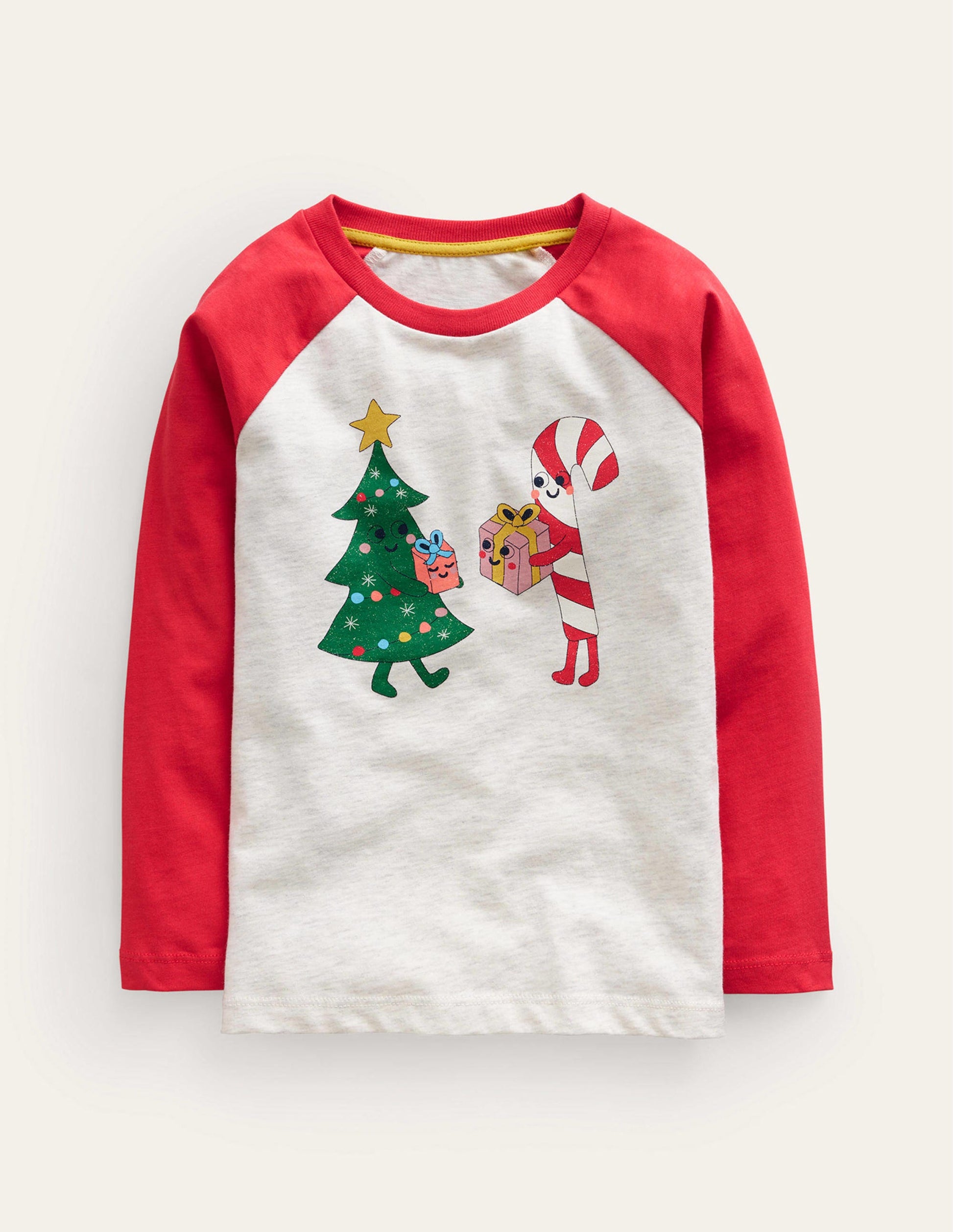 Printed Raglan T-Shirt-Vanilla Pod/Rockabilly Red-1
