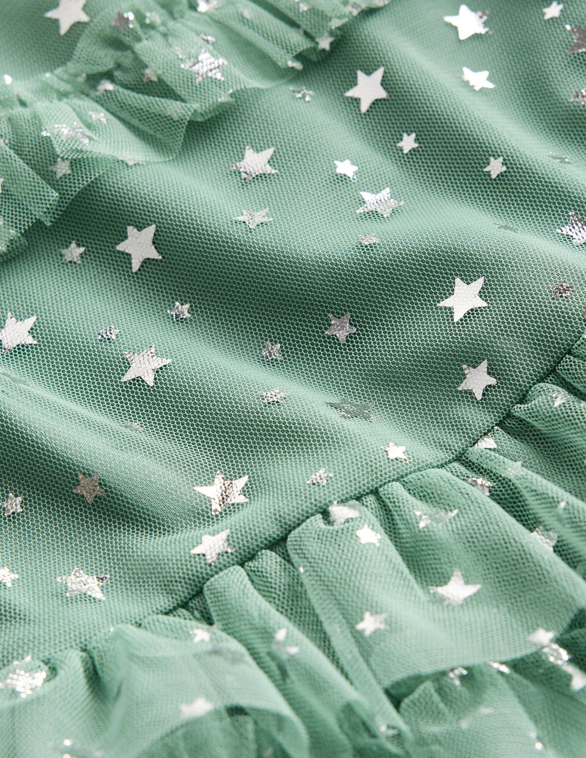 Ruffle Tulle Star Dress-Csarite Green Foil Stars - Image 3