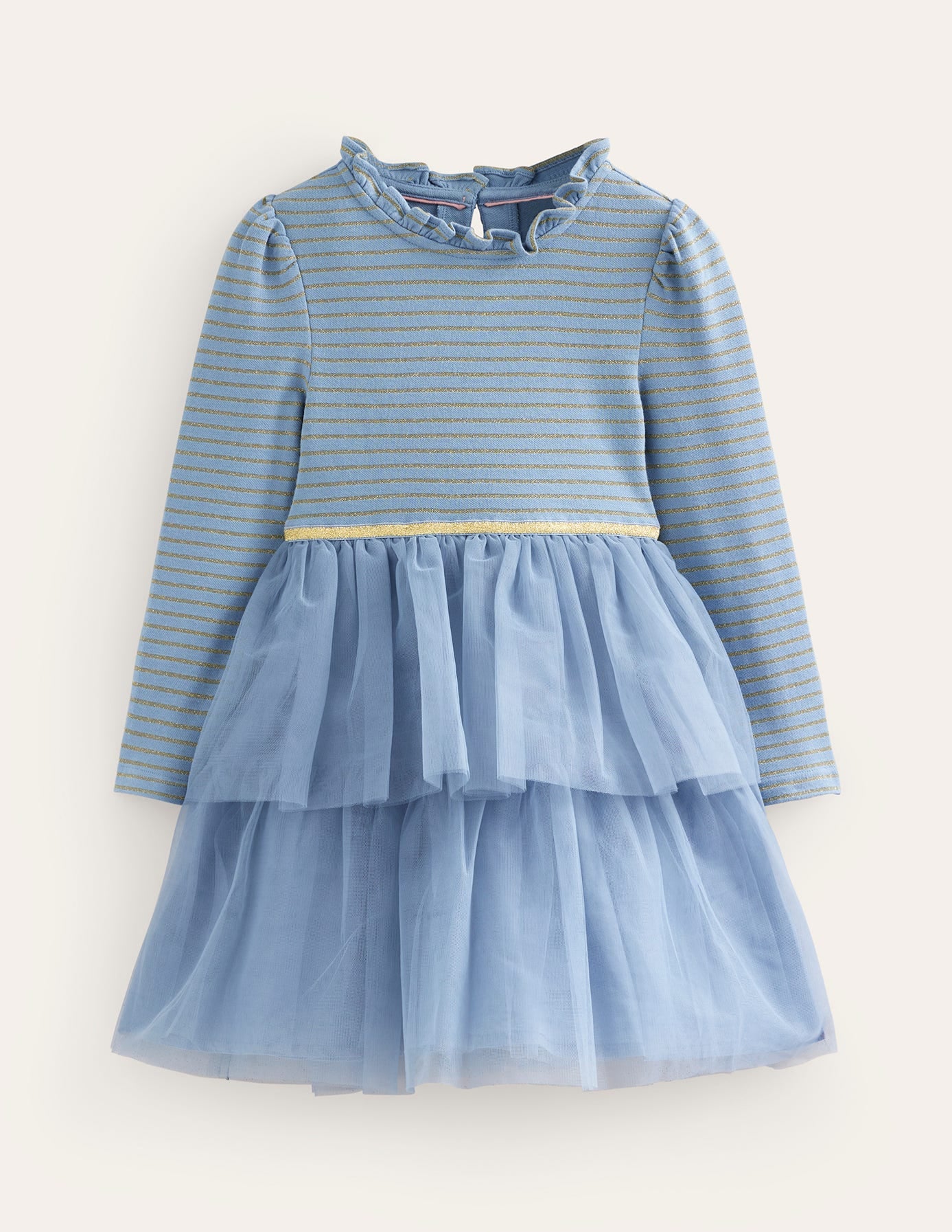 Jersey Tulle Mix Dress-Pebble Blue - Image 1