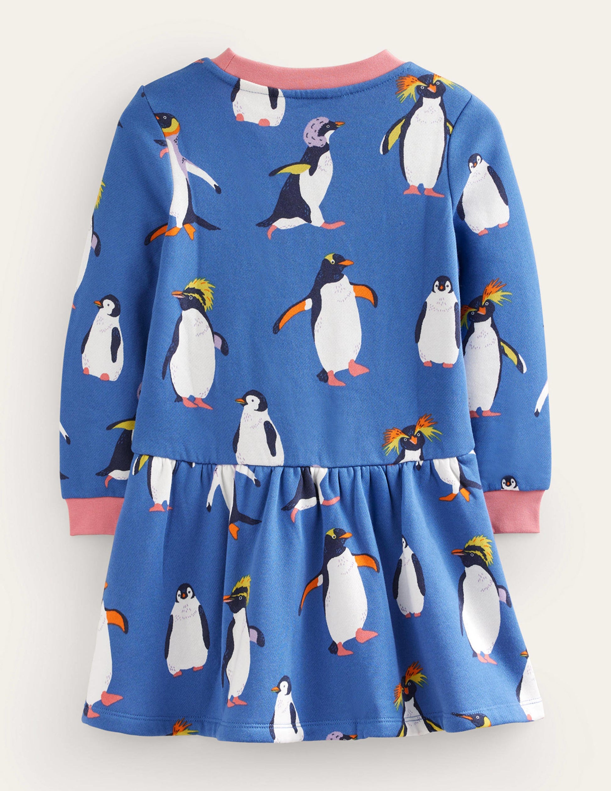 Cosy Printed Sweatshirt Dress-Delft Blue Penguin-2