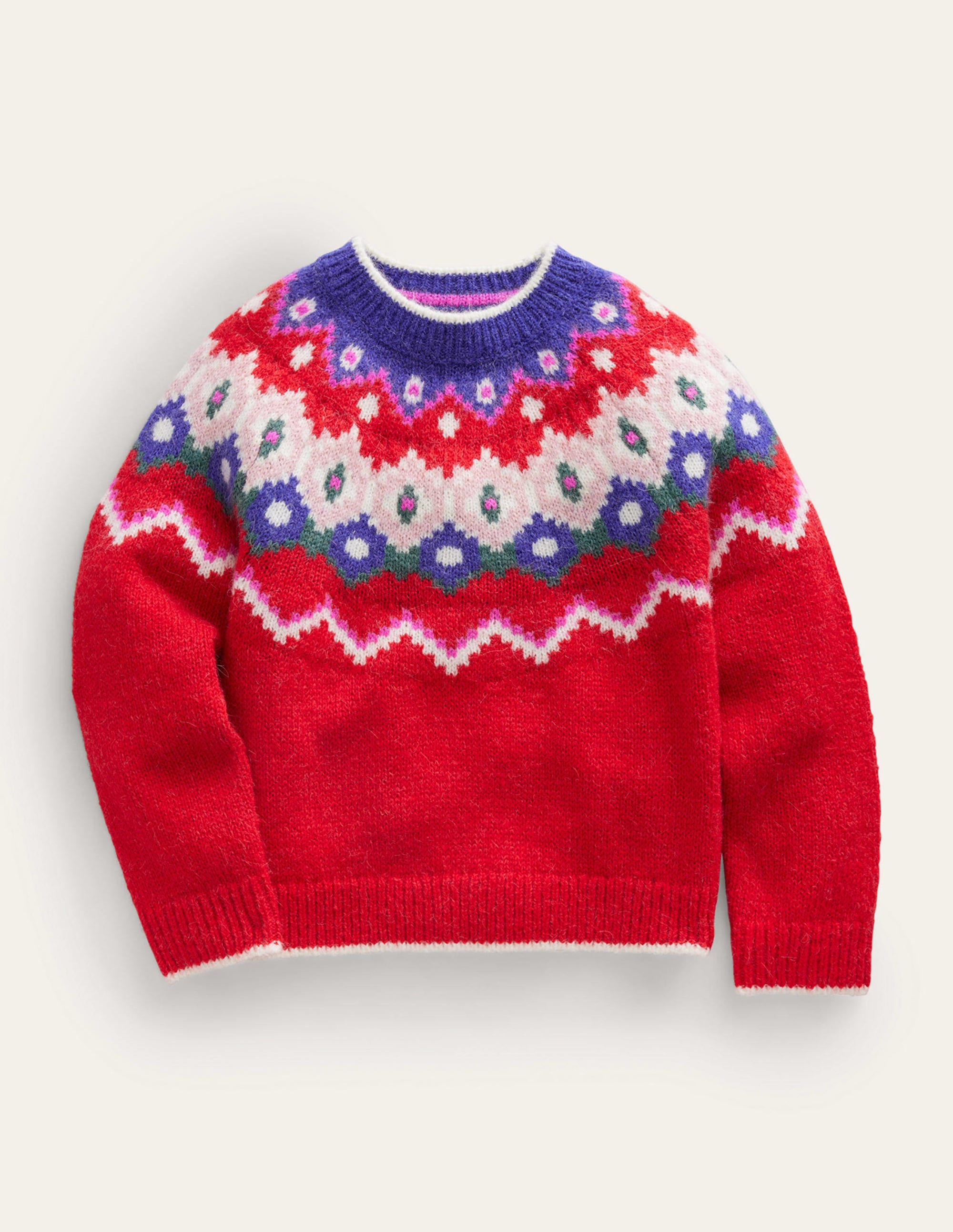 Cosy Fair Isle Sweater-Jam Red - Image 1