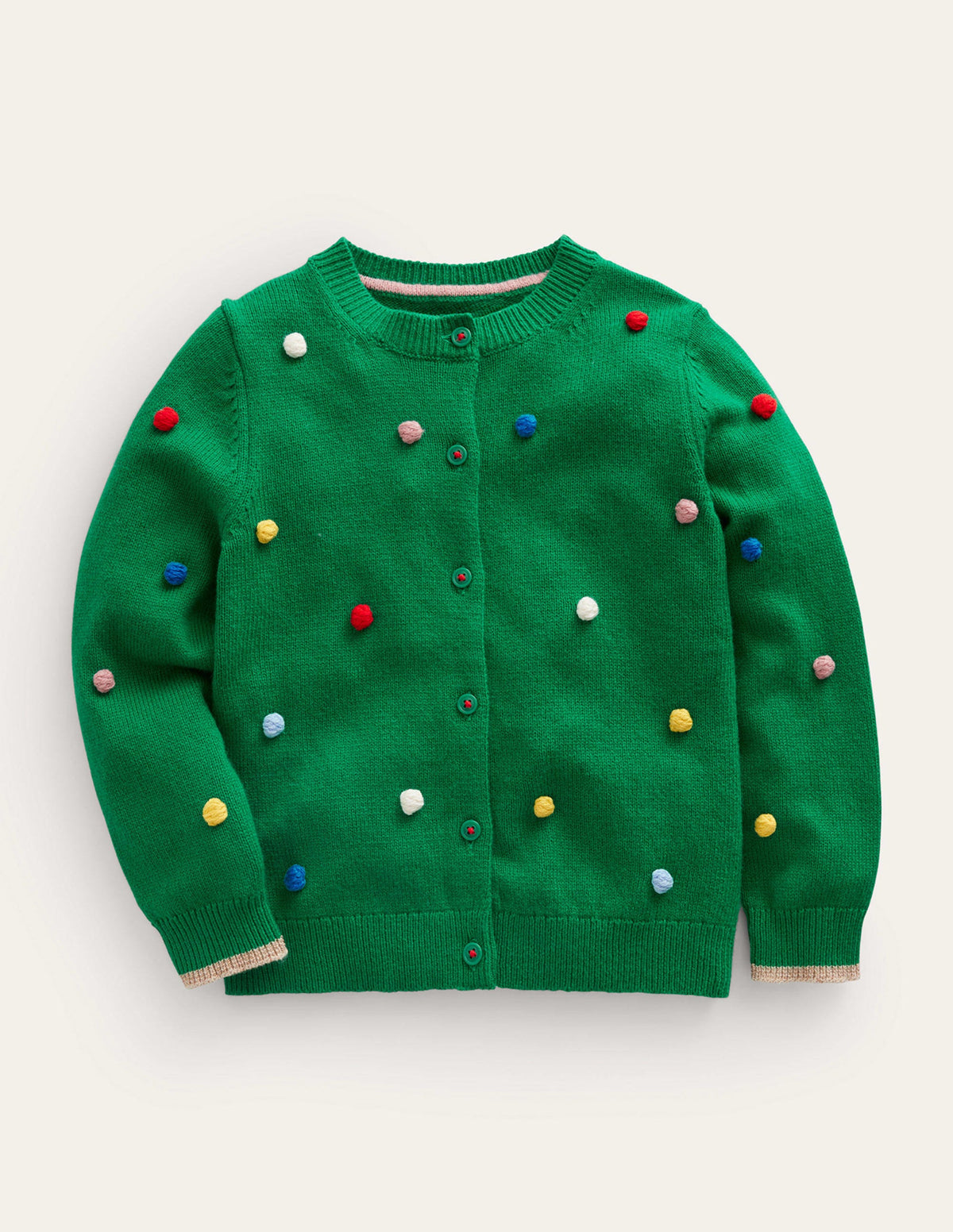 Christmas Pom Pom Cardigan-Veridian Green - Image 1