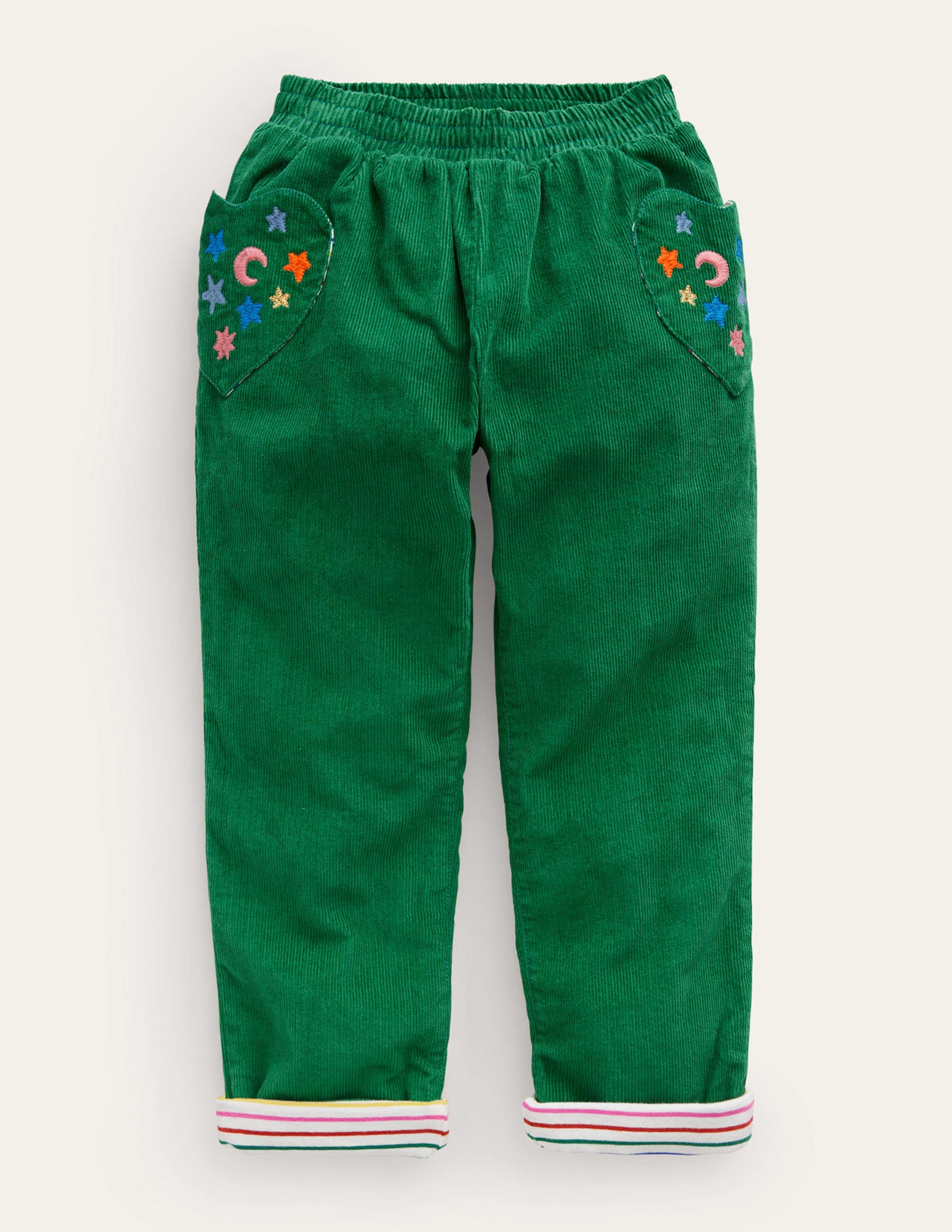 Lined Pull-on Cord Pants-Deep Green - Image 1