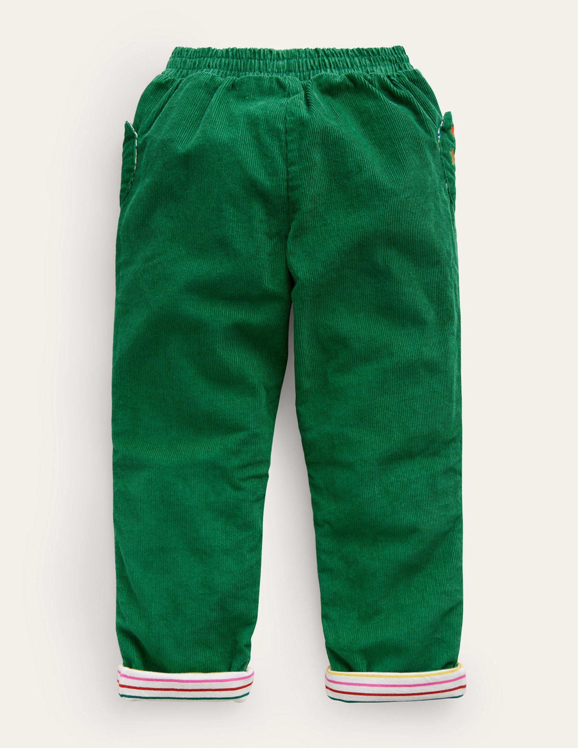 Lined Pull-on Cord Pants-Deep Green-2