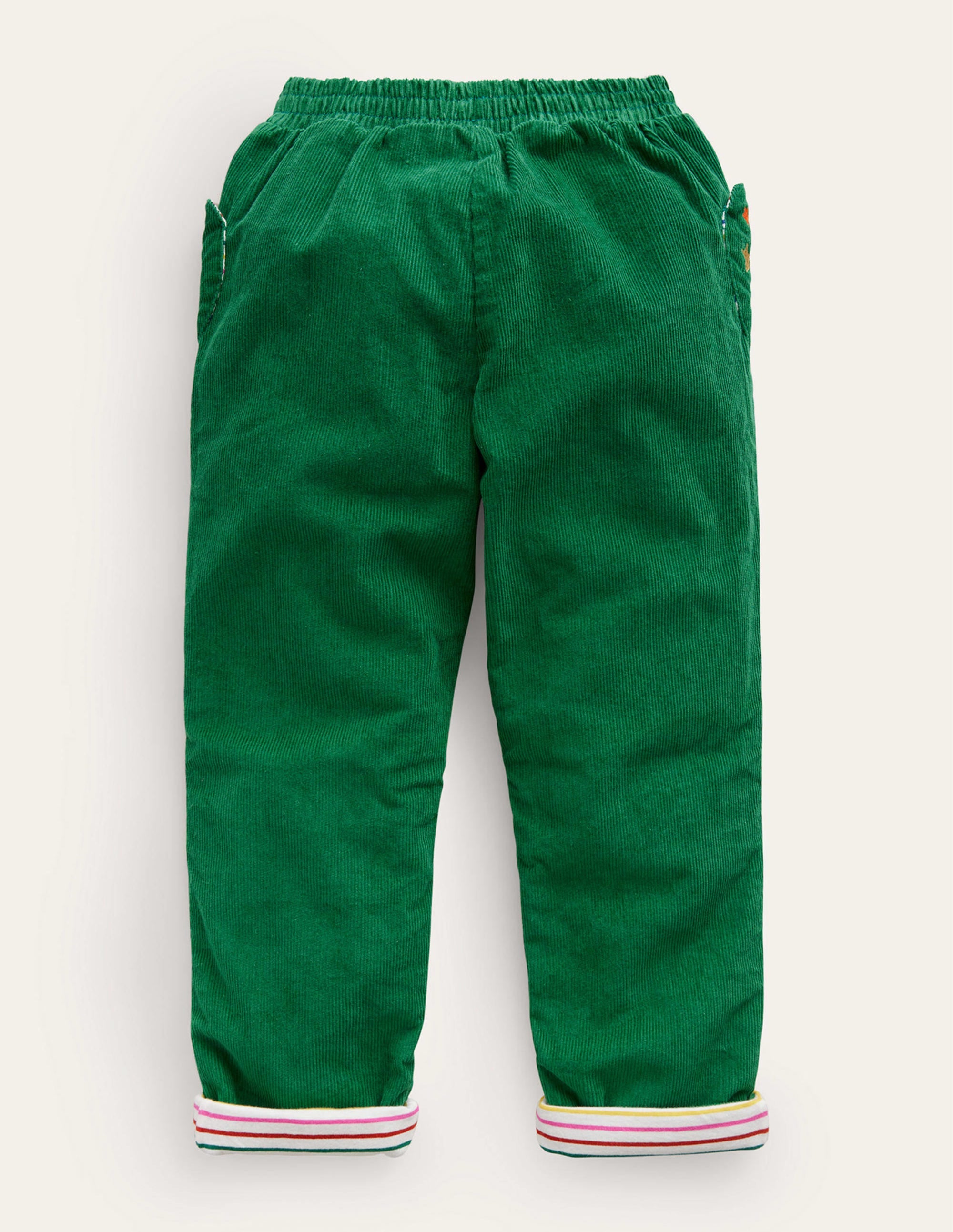 Lined Pull-on Cord Pants-Deep Green - Image 2