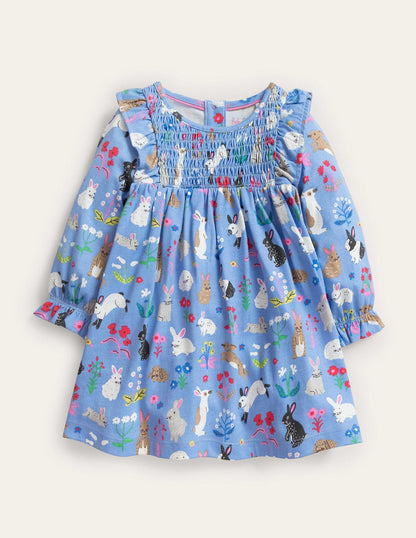 Printed Jersey Dress-Vista Blue Bunnies