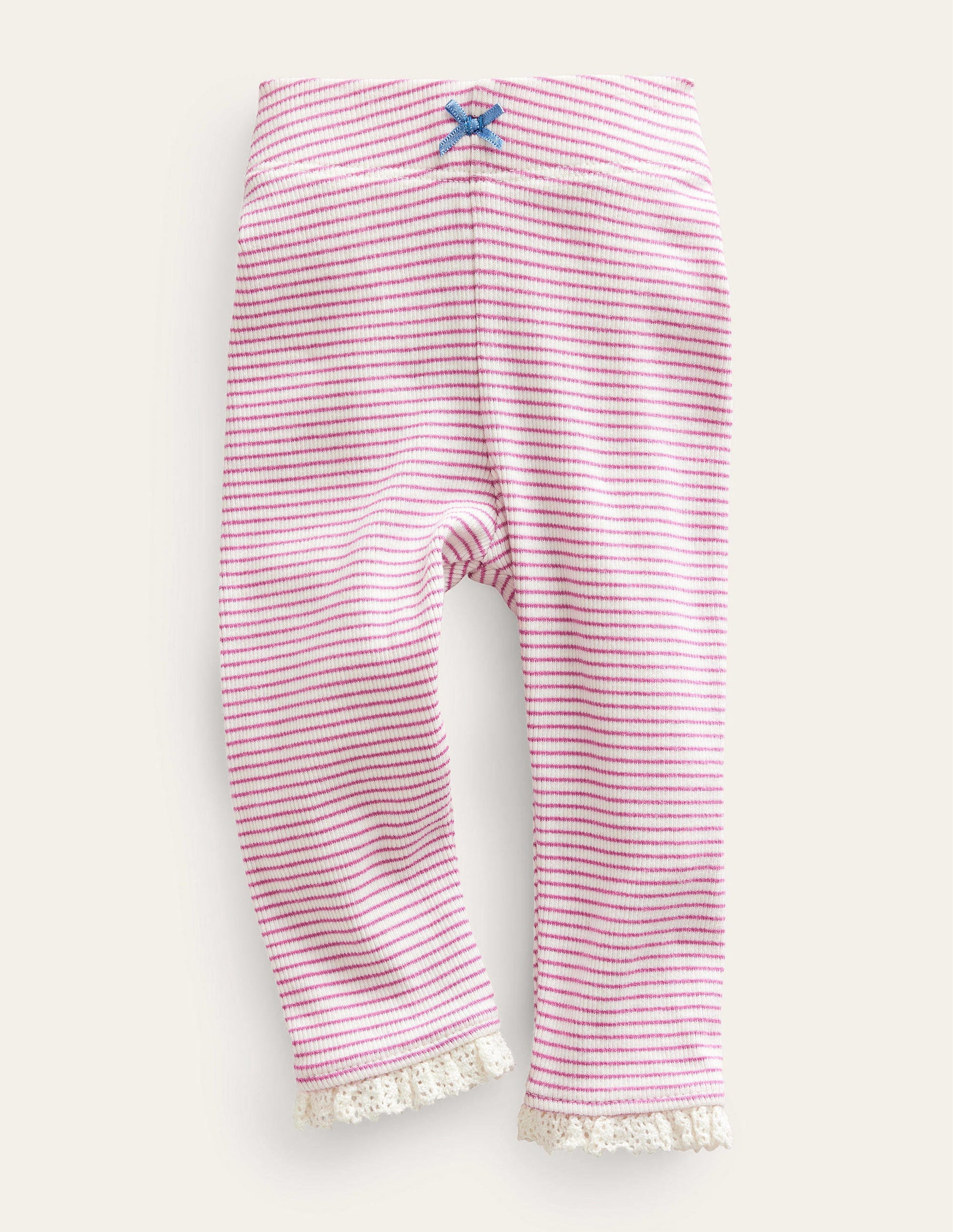 Ribbed Lace Leggings-Ivory/Pink-1
