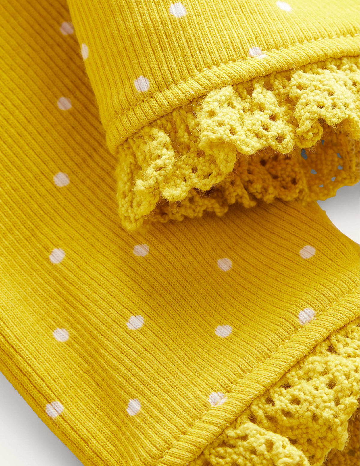 Ribbed Lace Leggings-Sweetcorn Yellow Pin Spot - Image 3