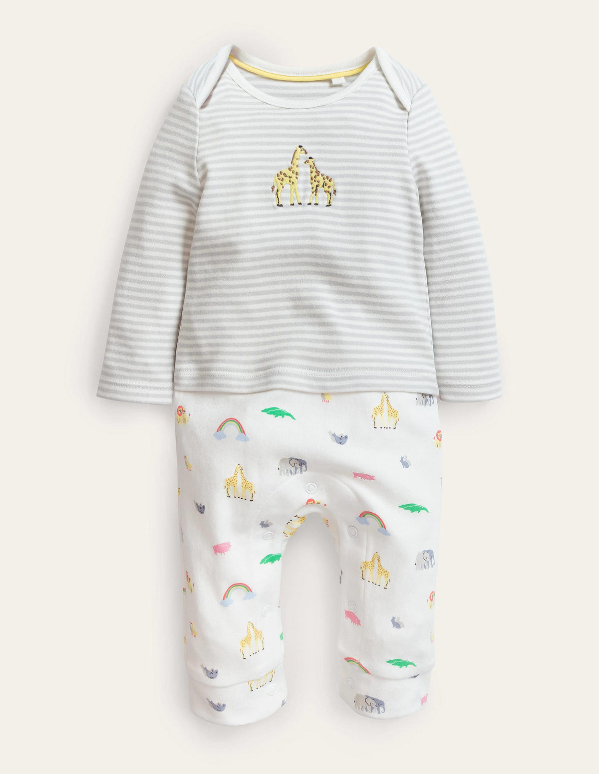 GOTS Newborn Outfit Romper-Ivory Noahs Ark - Image 1
