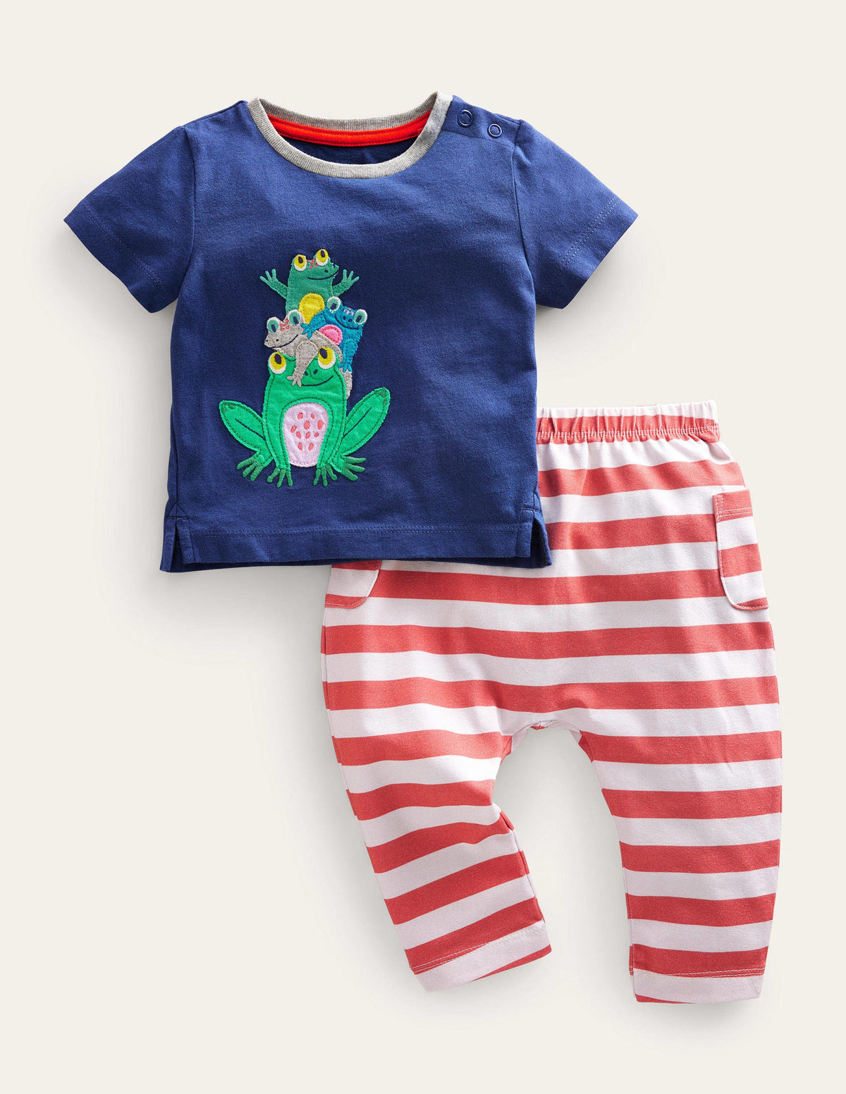 Appliqué Top and Bottom Set-Navy Frog-1