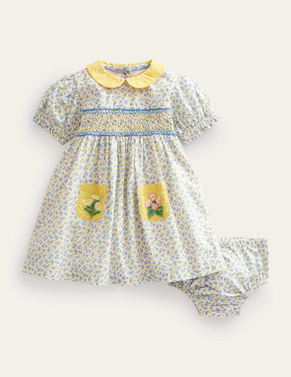 Smocked Nostalgic Dress-Vista Blue Floral