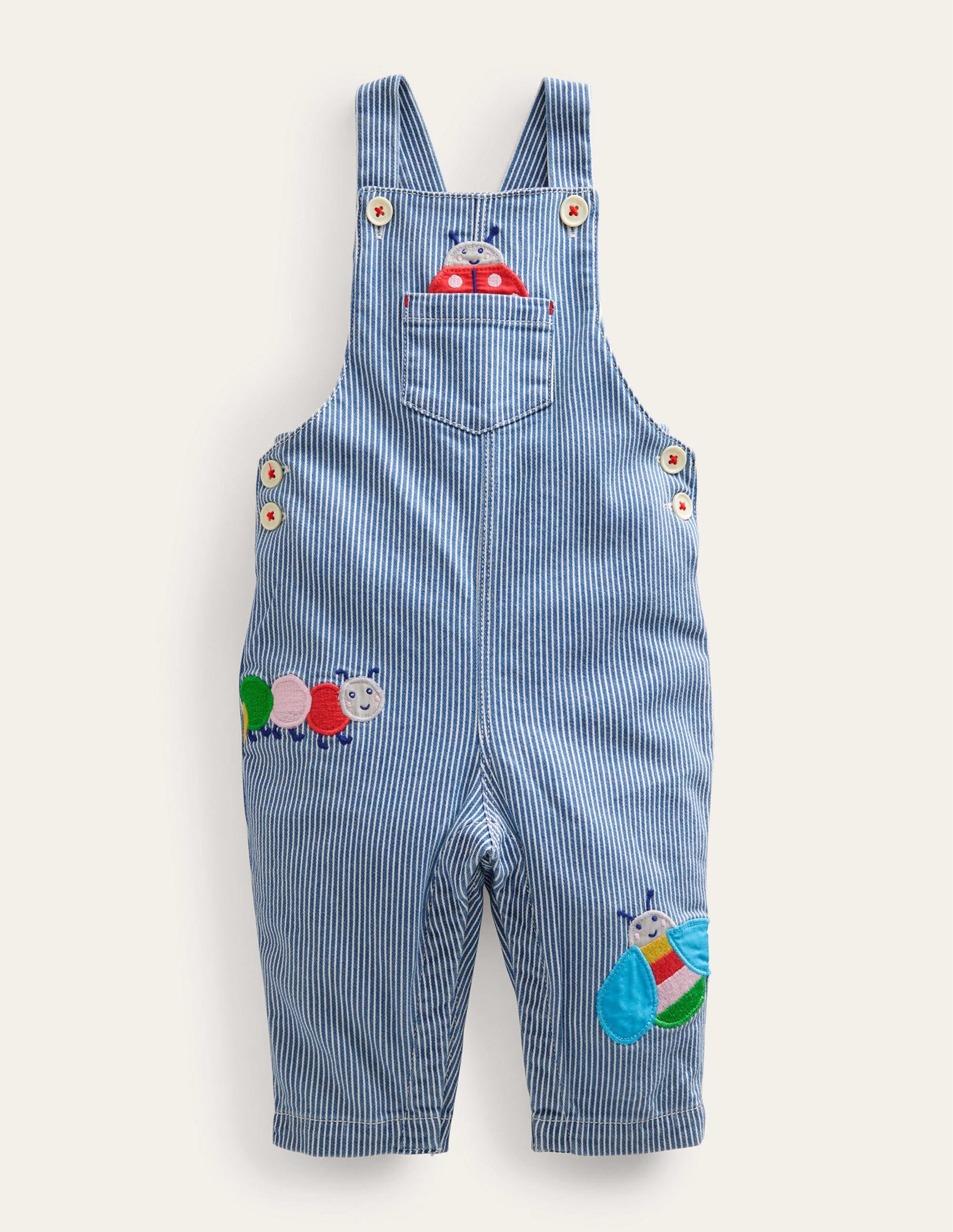 Woven Applique Dungaree-Penzance Blue/Ivory Bugs - Image 1