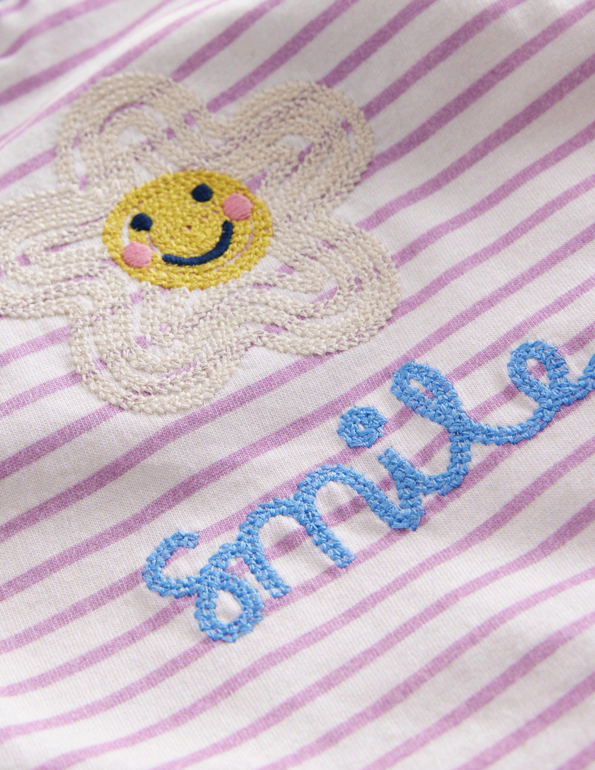 Embroidered Graphic T-shirt-Ivory/Soft Lavender Smile - Image 3