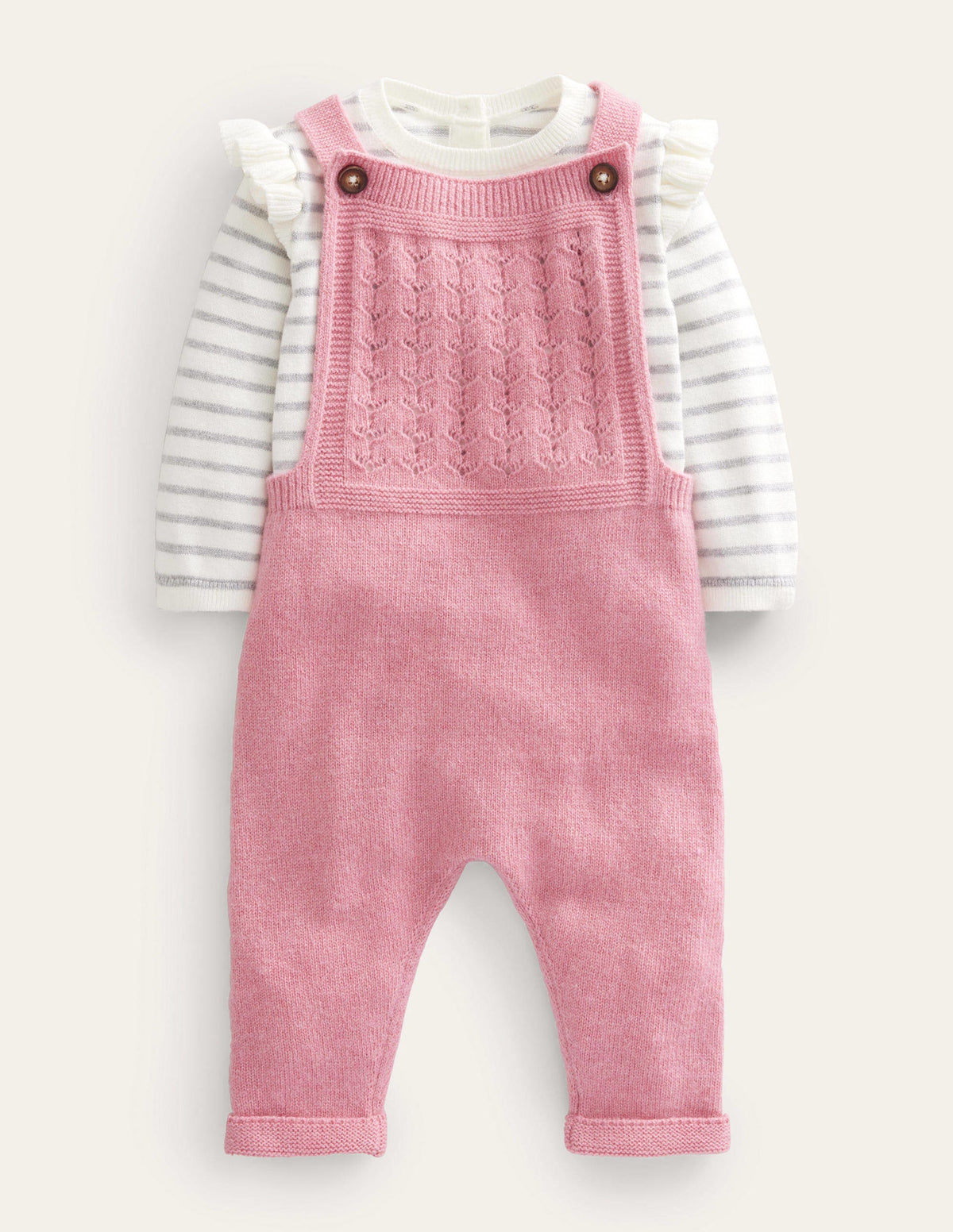 Knitted Dungaree Set-Almond Pink-1