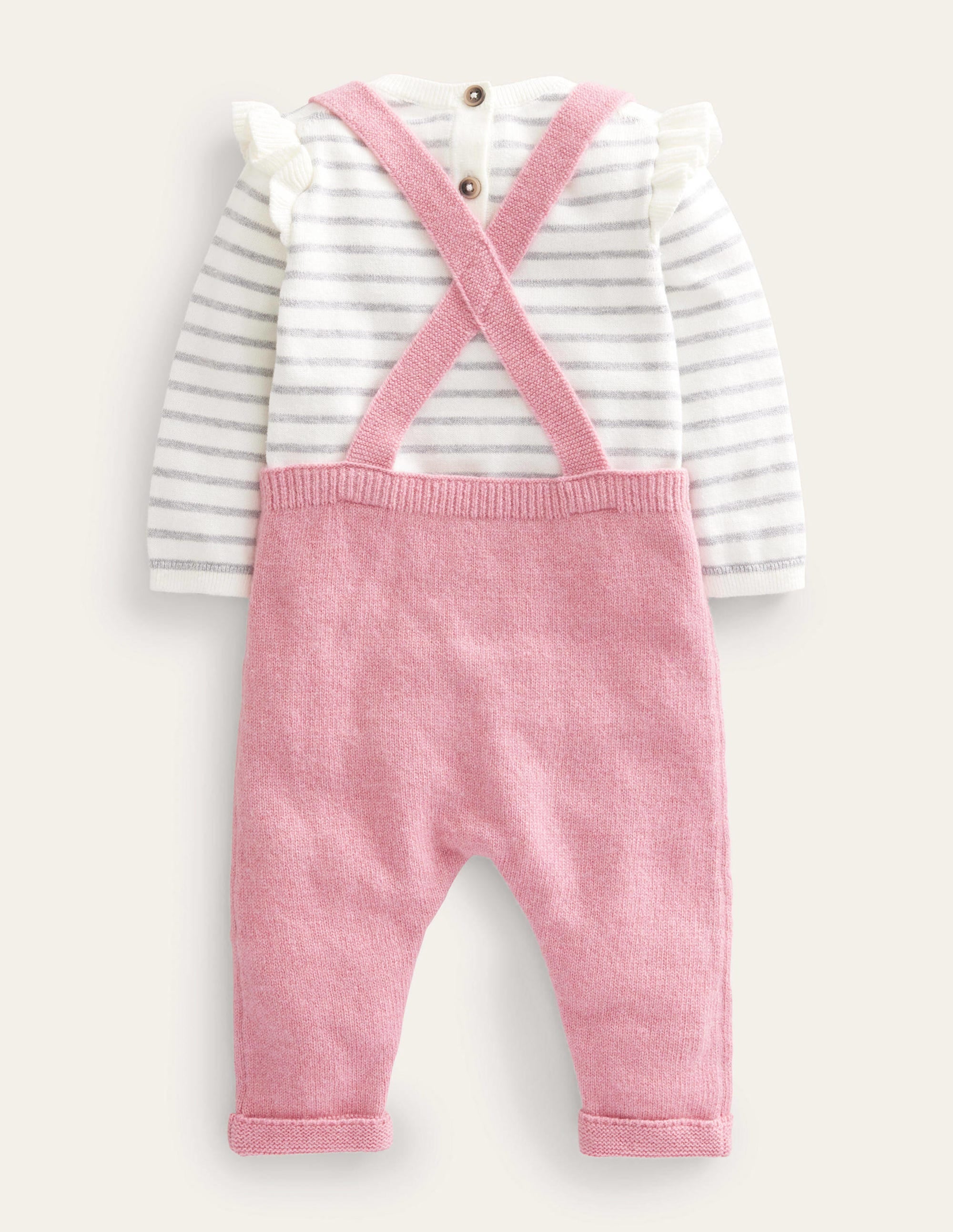 Knitted Dungaree Set-Almond Pink - Image 2