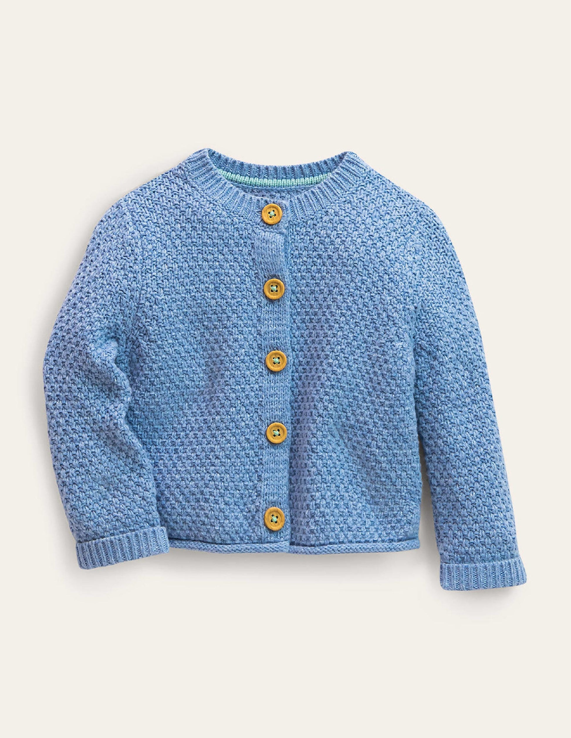 Chunky Textured Cardigan-Dusty Blue Marl-1