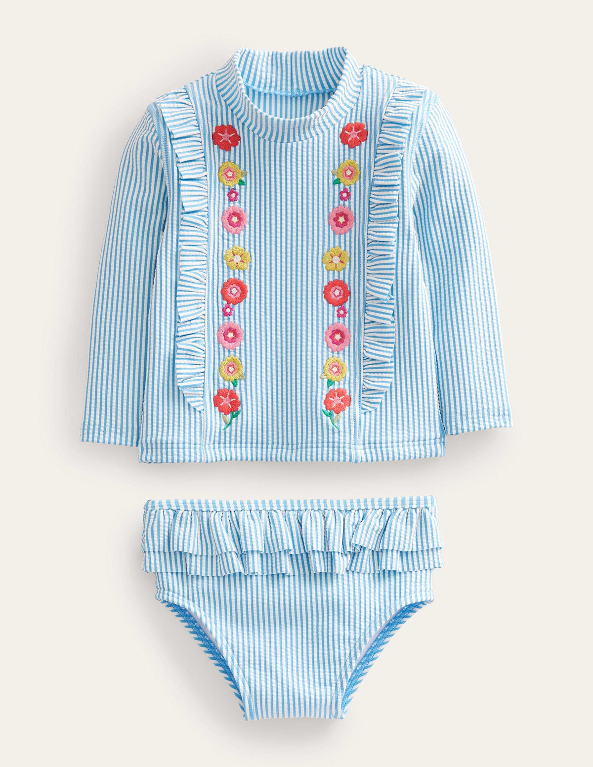 Frilly Rash Vest Set-Surfboard Blue, Ivory Stripe-1