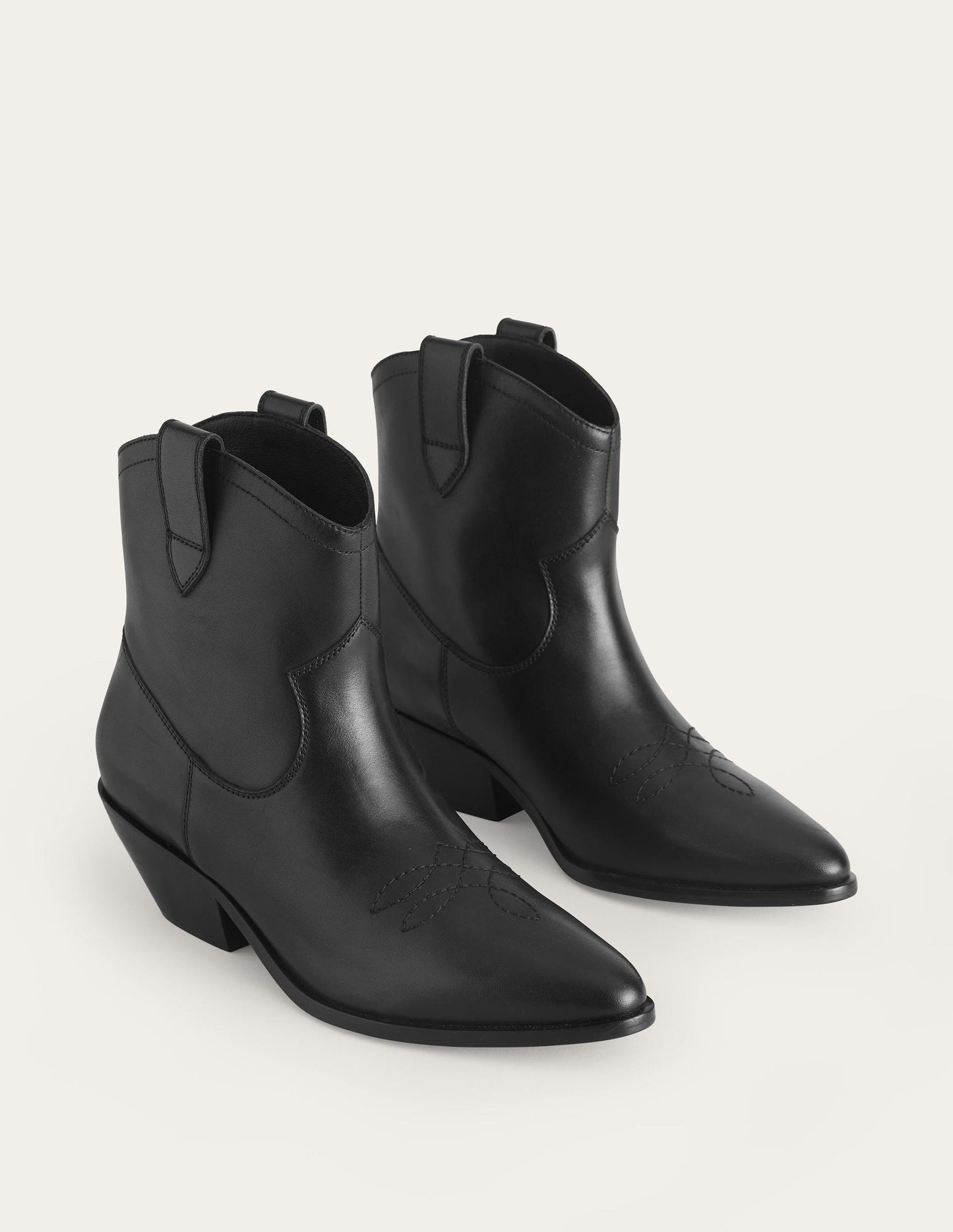 Western Ankle Boots-Black Leather