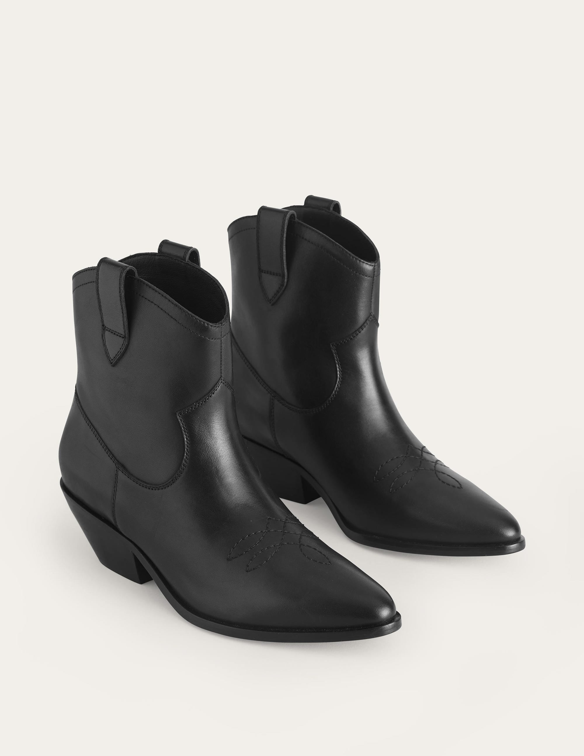 Western Ankle Boots-Black Leather - Image 3